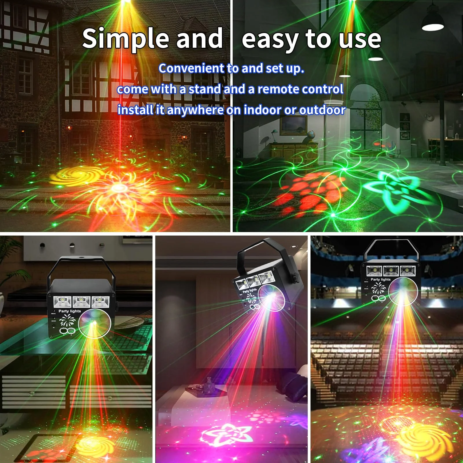 WUZSTAR Stage Lights with Yellow-Green Beam, 3-White Strobe Effects & RGBYW LED Patterns - Sound-Activated Music Sync, Remote Control for DJ Parties, Clubs, Weddings, Home Disco - Image 3