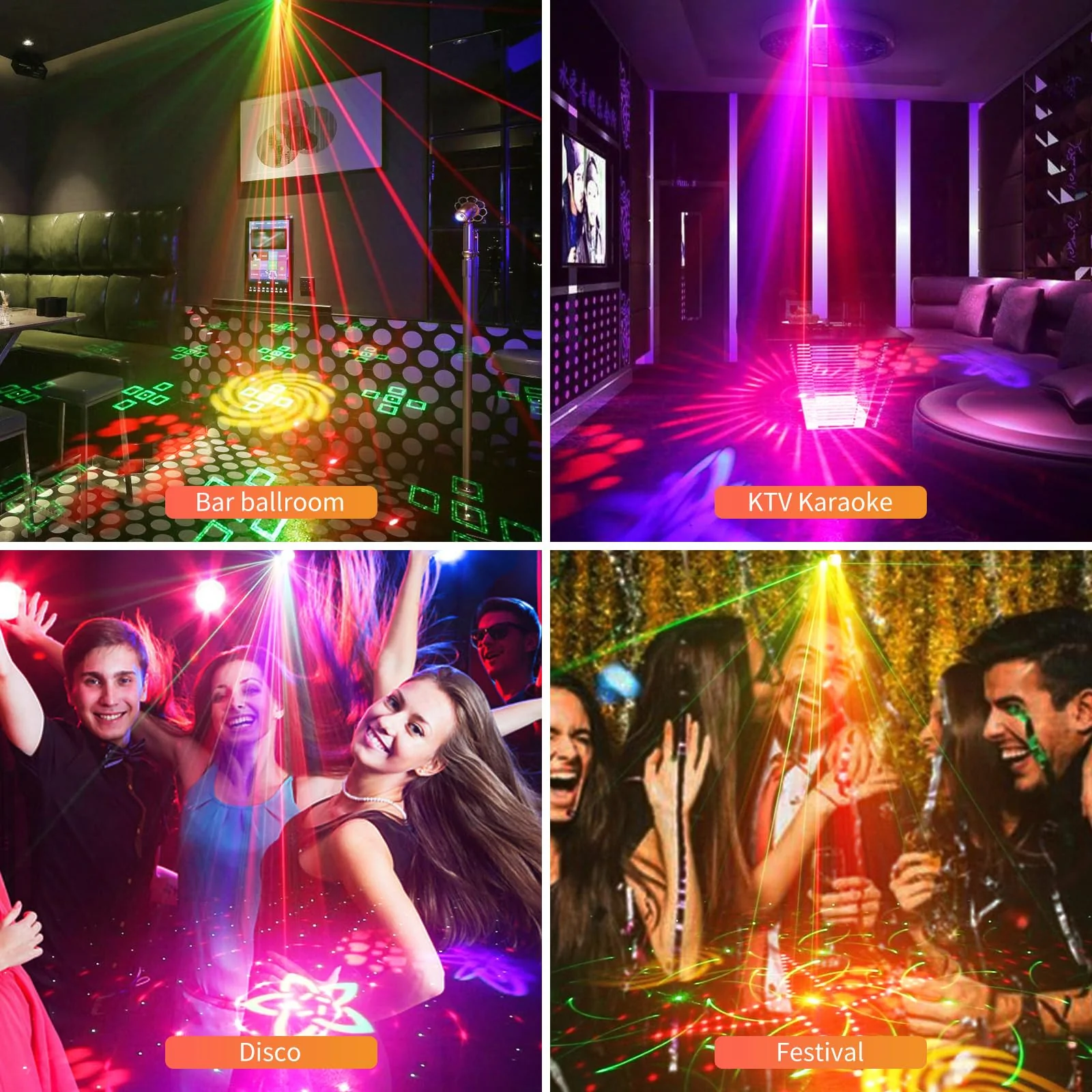 WUZSTAR Stage Lights with Yellow-Green Beam, 3-White Strobe Effects & RGBYW LED Patterns - Sound-Activated Music Sync, Remote Control for DJ Parties, Clubs, Weddings, Home Disco - Image 4