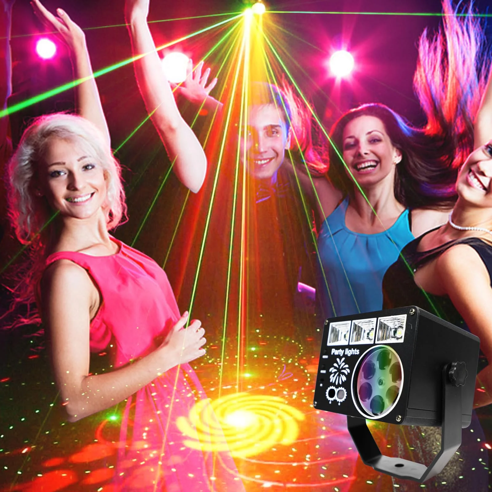 WUZSTAR Stage Lights with Yellow-Green Beam, 3-White Strobe Effects & RGBYW LED Patterns - Sound-Activated Music Sync, Remote Control for DJ Parties, Clubs, Weddings, Home Disco - Image 5