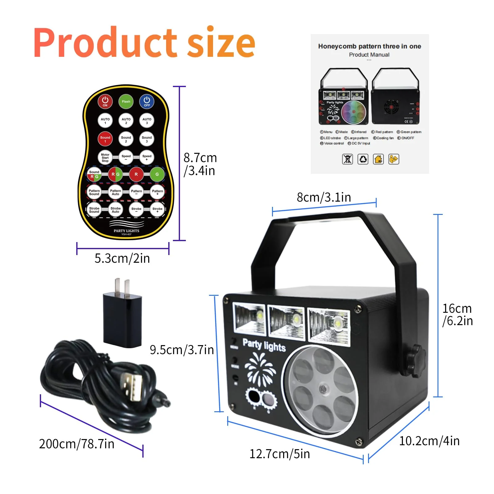 WUZSTAR Stage Lights with Yellow-Green Beam, 3-White Strobe Effects & RGBYW LED Patterns - Sound-Activated Music Sync, Remote Control for DJ Parties, Clubs, Weddings, Home Disco - Image 7