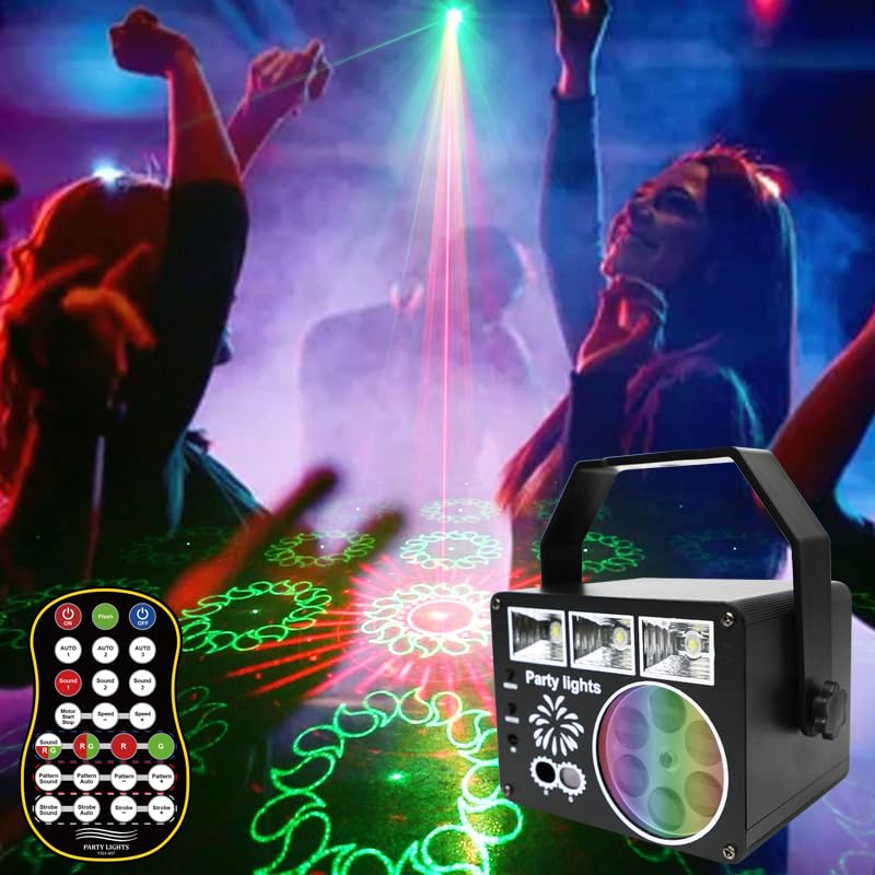 WUZSTAR Stage Lights with Yellow-Green Beam, 3-White Strobe Effects & RGBYW LED Patterns - Sound-Activated Music Sync, Remote Control for DJ Parties, Clubs, Weddings, Home Disco - Image 9