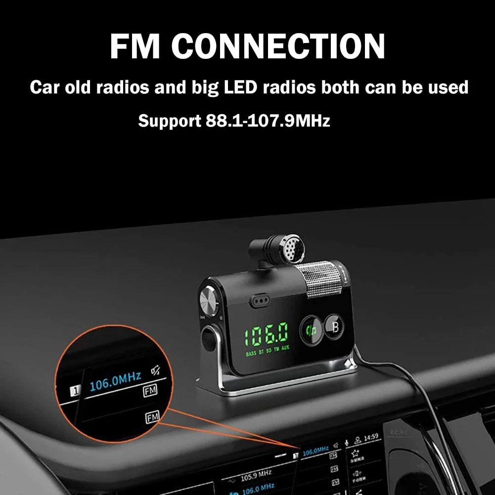 WYYHAA Bluetooth Car Adapter, Blutu para Carros with 2 Microphones & QC3.0 +Type-C PD 18W HiFi Bass Supports Hands-Free Calling, Siri Google Assistant, TF Card AUX Output Silver - Image 3