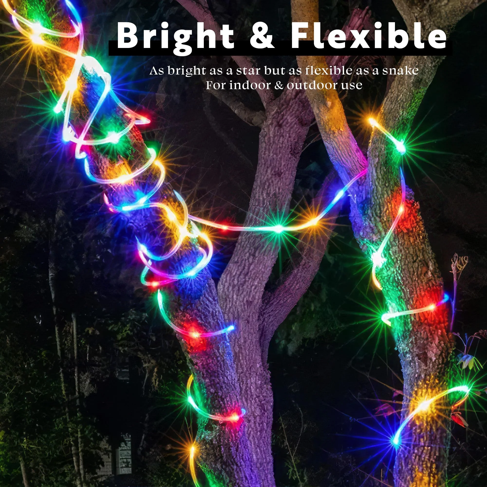 WYZworks 20ft Colorful LED Outside Rope Light - 8 Modes, Waterproof Permanent Outdoor Accent Lighting w/Remote, Flexible Clear Tube, ETL Certified, Exterior Christmas Patio Palm Tree Yard Ambient - Image 3