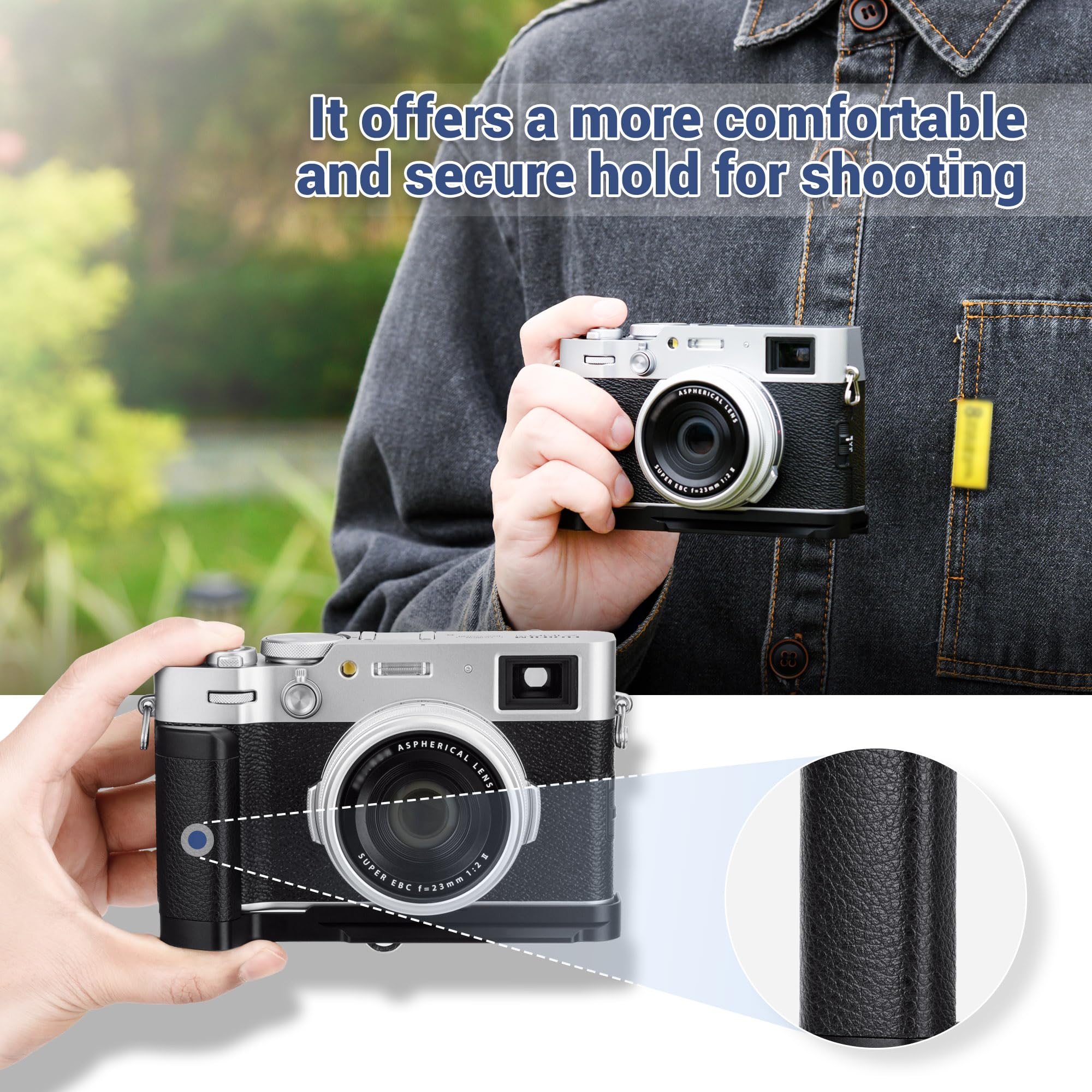 X100VI Handgrip,Metal Hand Grip L-Shape Bracket for FUJIFILM X100VI Only, X100VI Baseplate Holder with Quick Release Plate for Arca,Extra 1/4"-20 Tripod Hole & Hand Strap Hole Silver(Not Fits X100V) - Image 2
