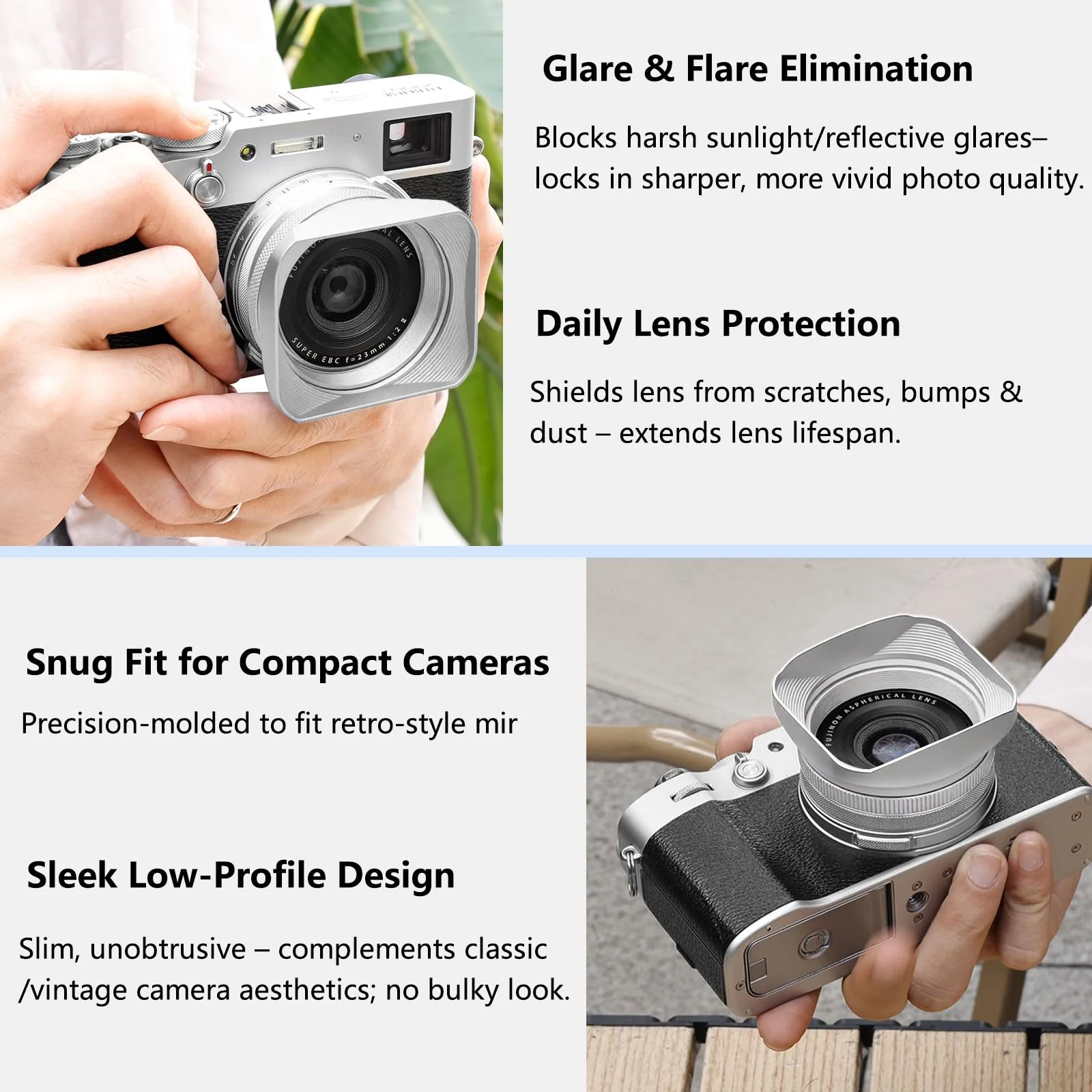 X100VI X100V Metal Lens Hood Shade with Cap and 49mm Adapter Ring Kit for Fuji X100VI Fujifilm X100V X100F X100 X100S X100T X70 Camera (Silvery) silvery - Image 4