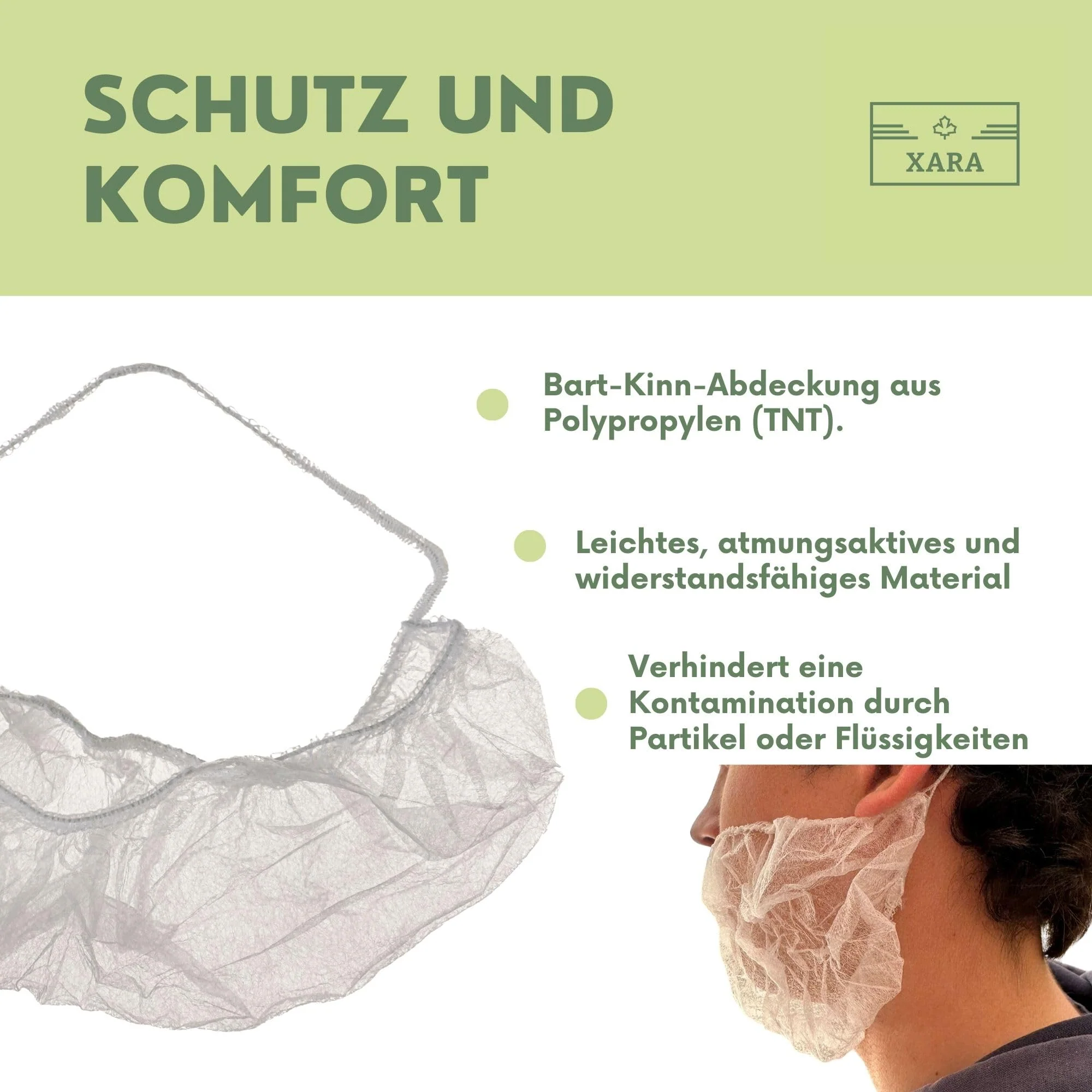 XARA - 100 x Disposable Beard Protection - White TNT Beard Cover (12 g) with Neck Strap - Breathable & Tear-Resistant - Hypoallergenic & Recyclable for Catering, Food Industry - Image 2