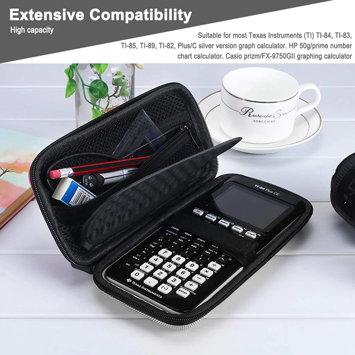 Xberstar Hard EVA Shockproof Carry Case Bag Pouch for Texas Instruments TI-84 Plus CE/Color TI-83 Plus,TI-89 Titanium, HP 50G Graphing, Scientific Financial Calculators (Gray) Gray - Image 3