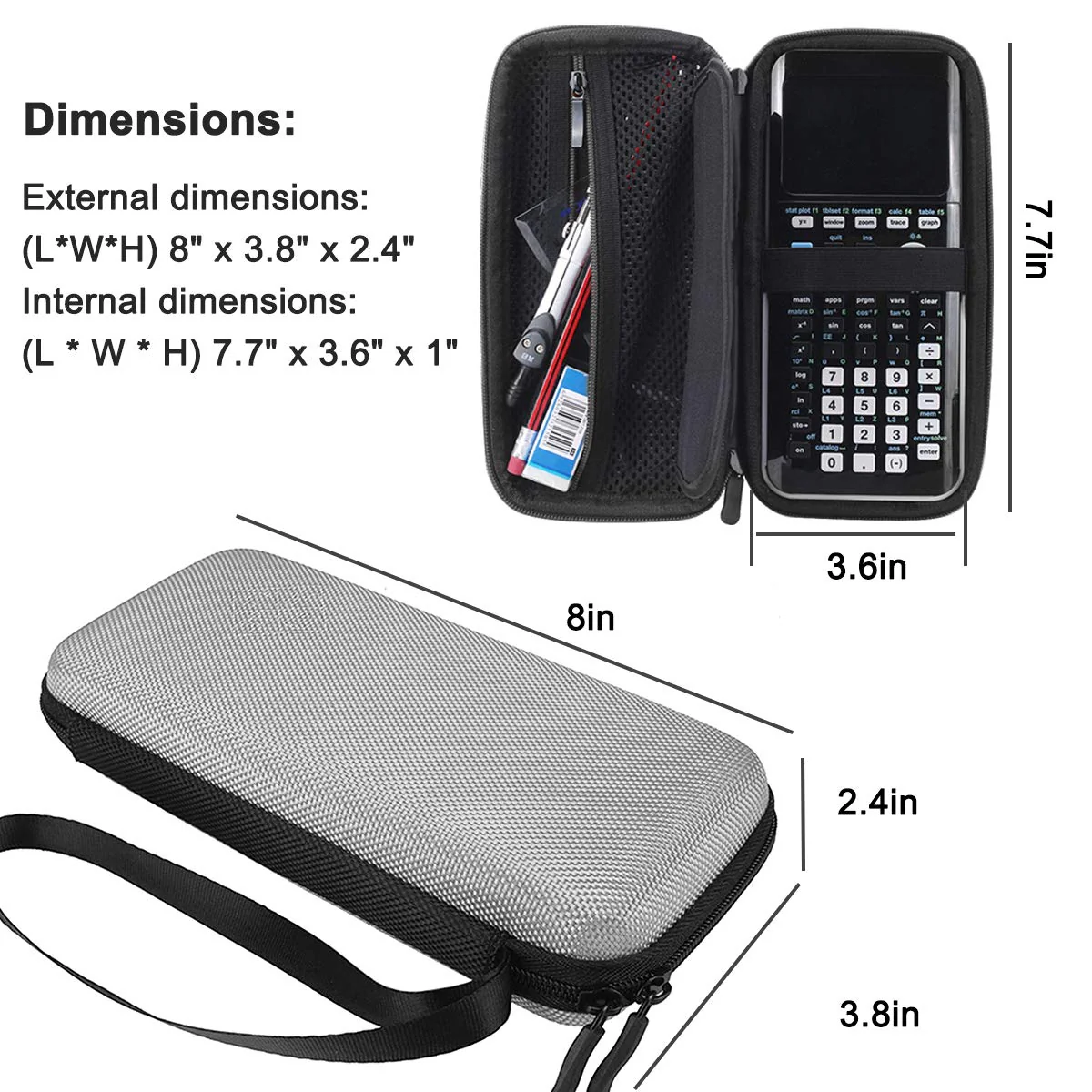 Xberstar Hard EVA Shockproof Carry Case Bag Pouch for Texas Instruments TI-84 Plus CE/Color TI-83 Plus,TI-89 Titanium, HP 50G Graphing, Scientific Financial Calculators (Gray) Gray - Image 5