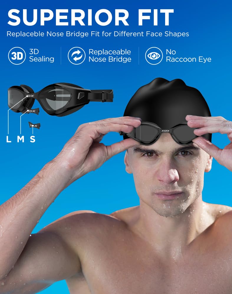 XDX Swim Goggles with Swim Cap Anti-Fog Pool Goggles with Detachable Lenses Swimming Goggles Cap Set for Youth Men Women A3(smoke Gray+swim Cap) - Image 2