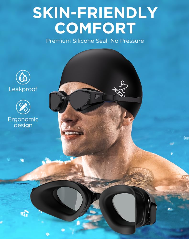 XDX Swim Goggles with Swim Cap Anti-Fog Pool Goggles with Detachable Lenses Swimming Goggles Cap Set for Youth Men Women A3(smoke Gray+swim Cap) - Image 6
