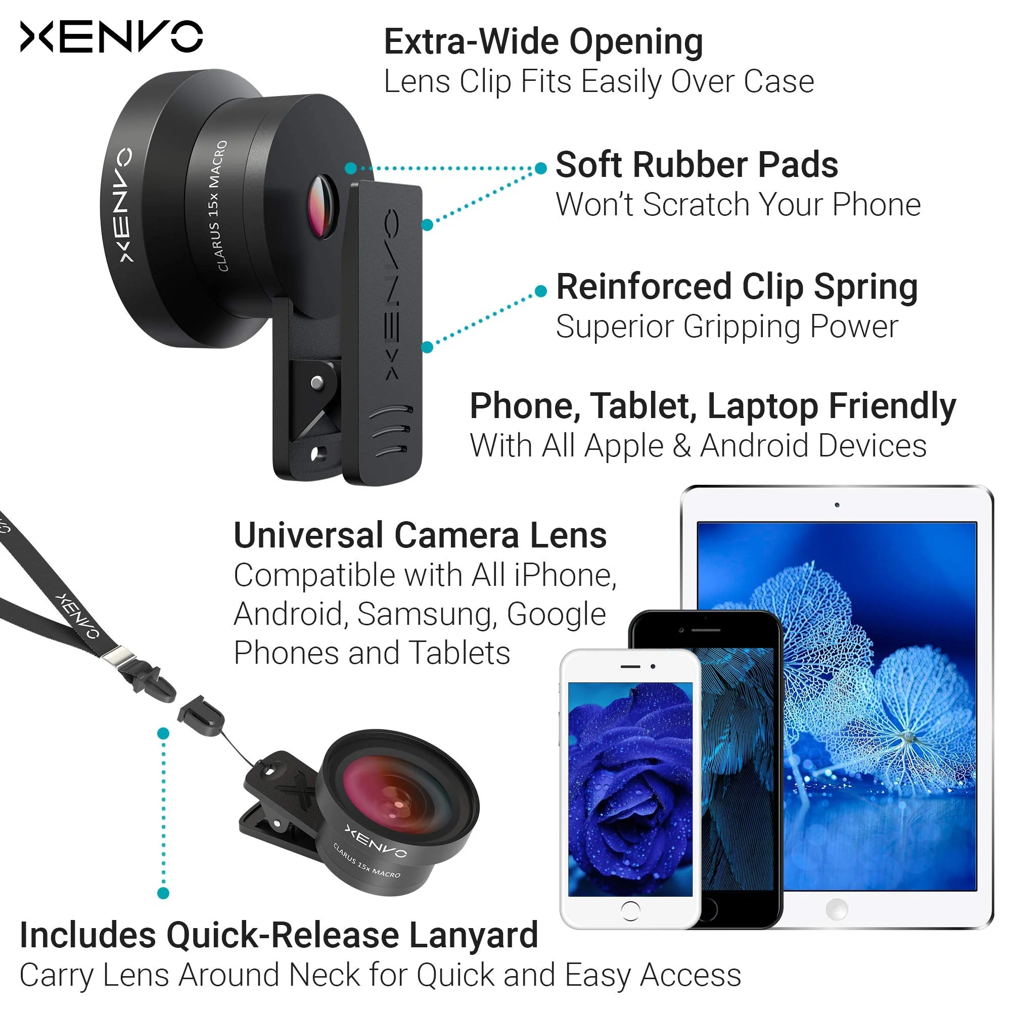 Xenvo Pro Lens Kit for iPhone, Samsung, Pixel, Macro and Wide Angle Lens with LED Light and Travel Case - Image 5