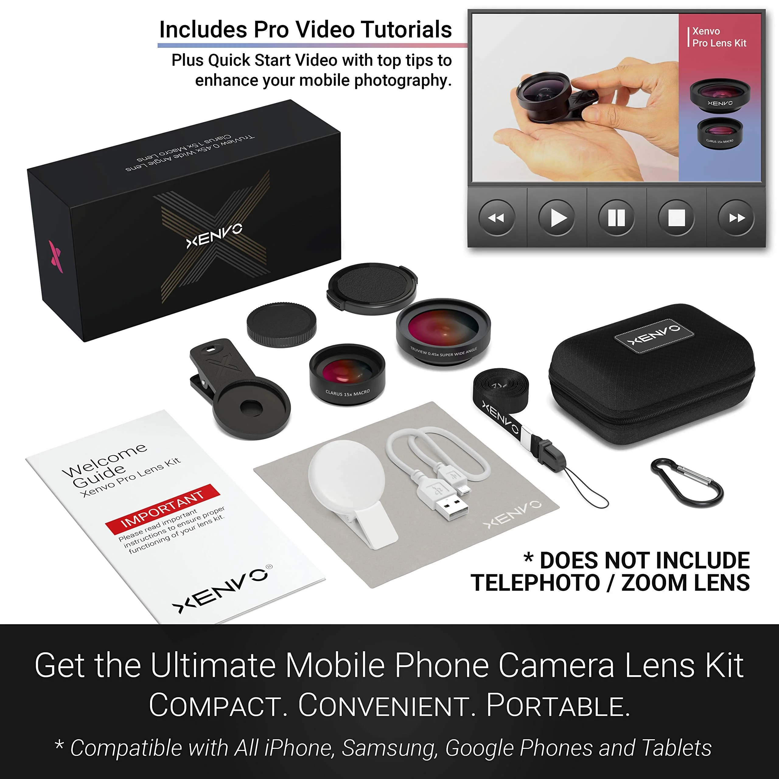 Xenvo Pro Lens Kit for iPhone, Samsung, Pixel, Macro and Wide Angle Lens with LED Light and Travel Case - Image 6