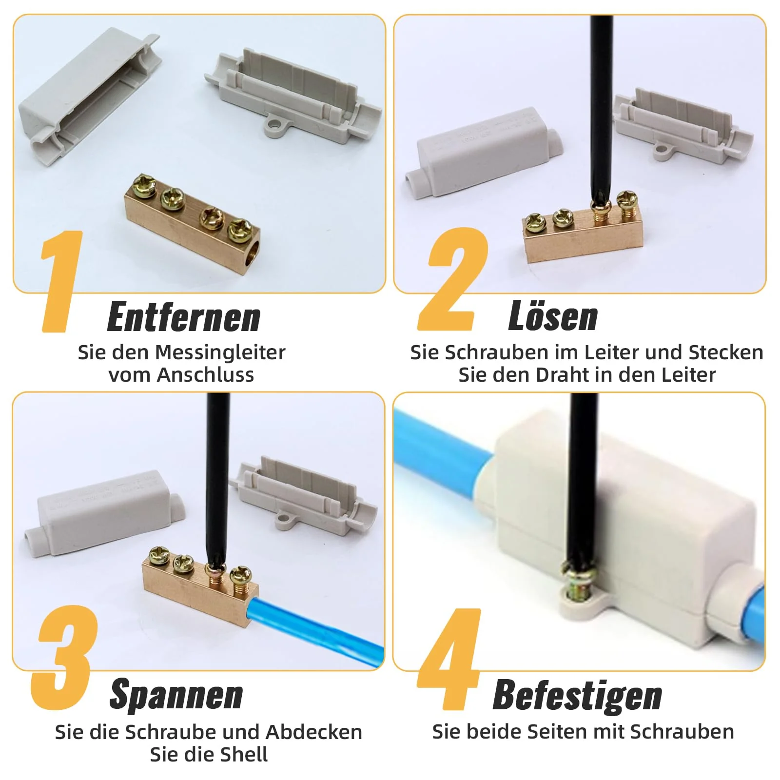 Xerteam 12 Pairs of Wire Connectors, Butt Connectors Made of Brass Double Screws Suitable for 2.5 to 16 mm² Wire, ABS Housing High Performance Connection Clamp (1000 V 100 A) - Image 5