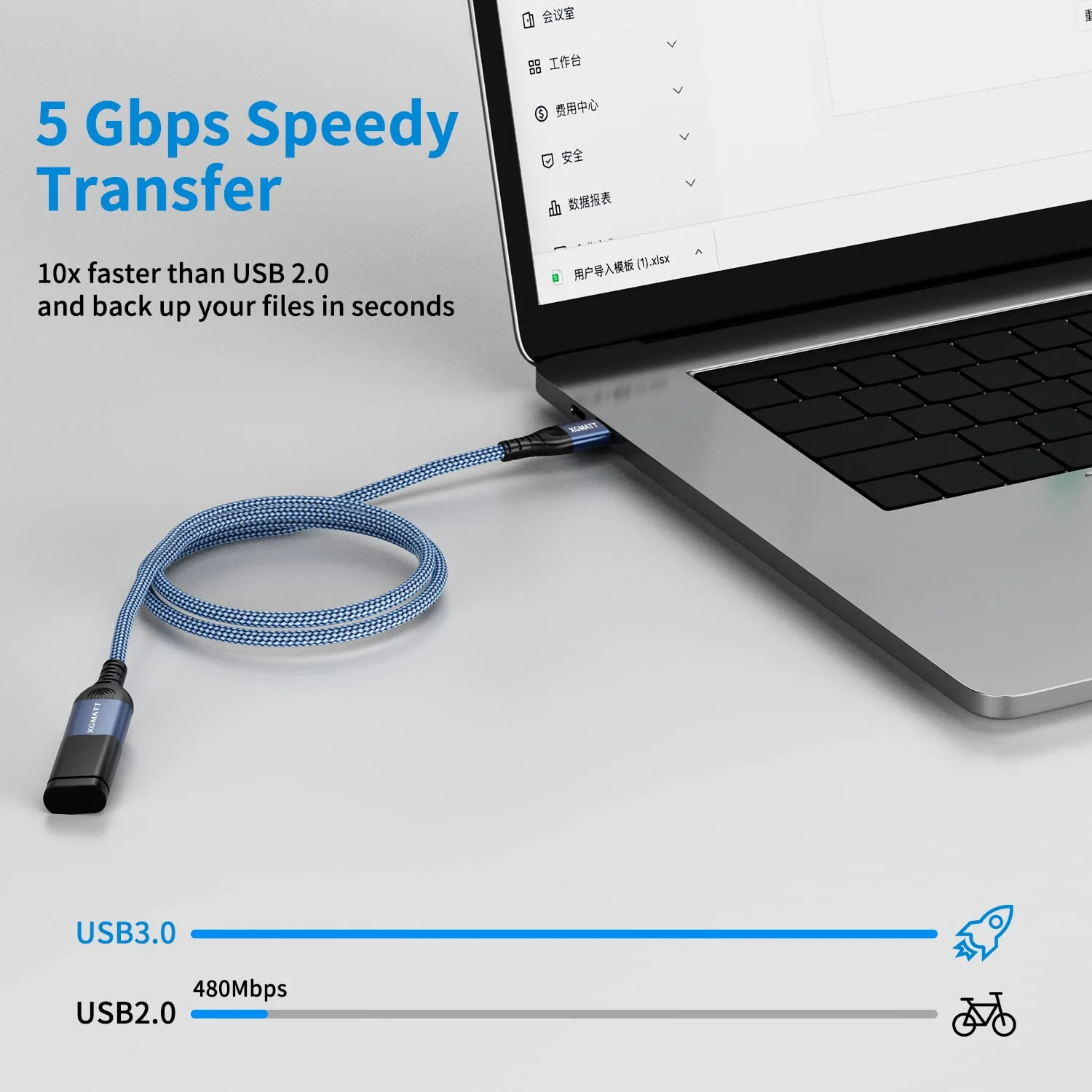 XGMATT USB Extension Cable 2 Pieces 2 m, USB 3.0 Extension Cable A Male to A Female with Elegant Aluminium Connectors, Nylon Fabric Sheath for Card Reader, Keyboard, Printer, Scanner, Camera 2-blue - Image 2
