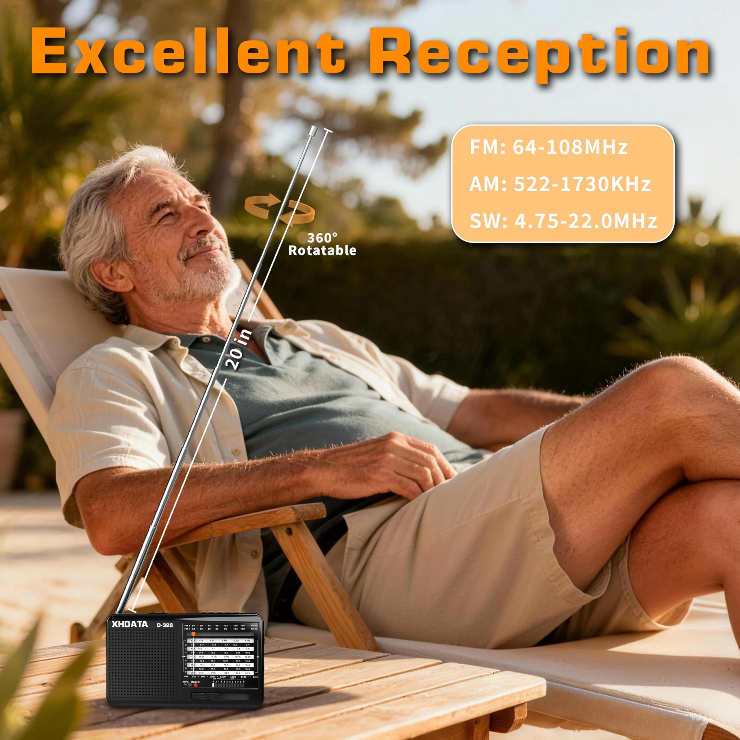 XHDATA D-328 Shortwave AM FM DSP Portable Small Multi Band Radio Stereo MP3 Player with Rechargeable Battery Earphone Jack Portable Multimedia Speaker with USB Micro SD Card Jack (Black) Glossy Black - Image 3