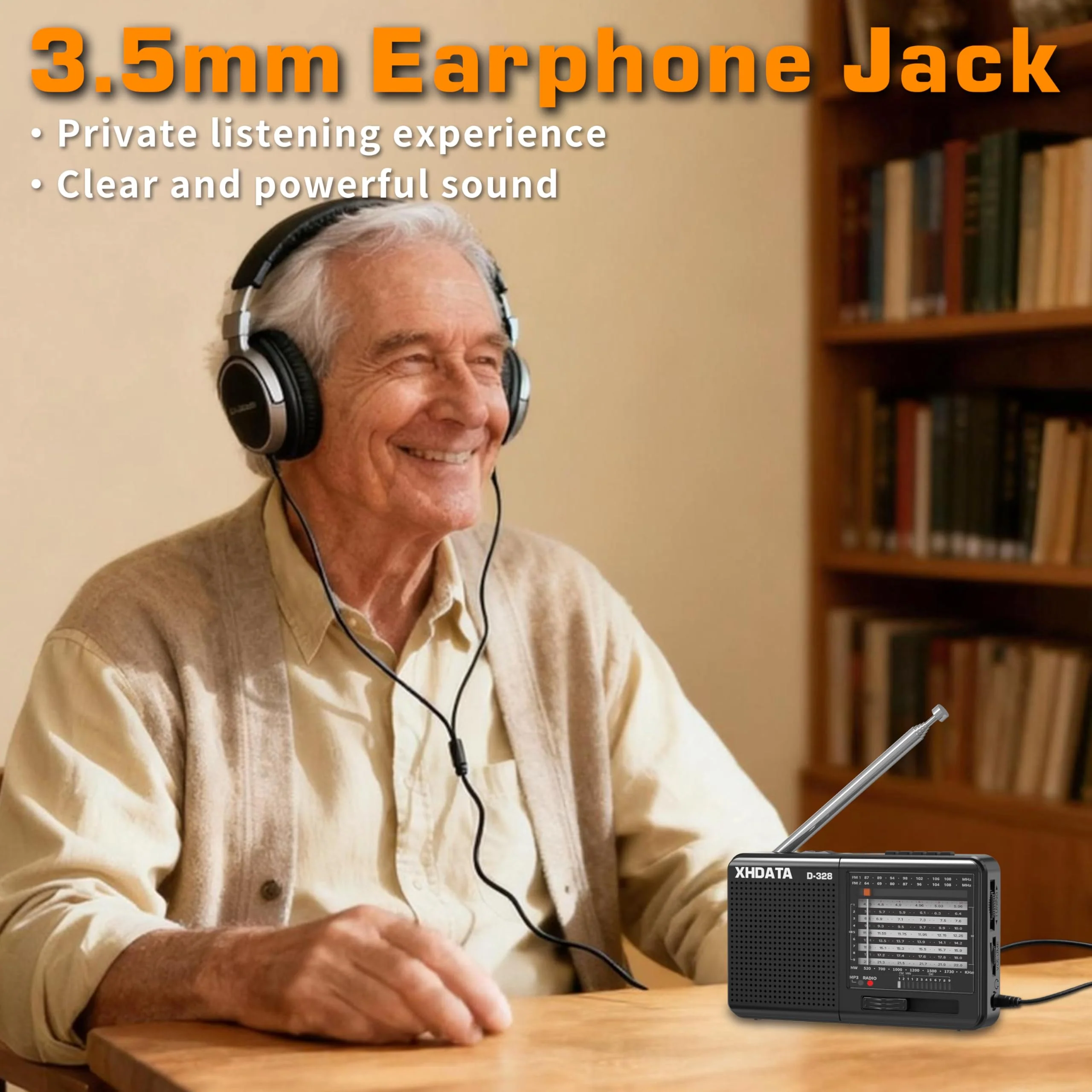 XHDATA D-328 Shortwave AM FM DSP Portable Small Multi Band Radio Stereo MP3 Player with Rechargeable Battery Earphone Jack Portable Multimedia Speaker with USB Micro SD Card Jack (Black) Glossy Black - Image 5