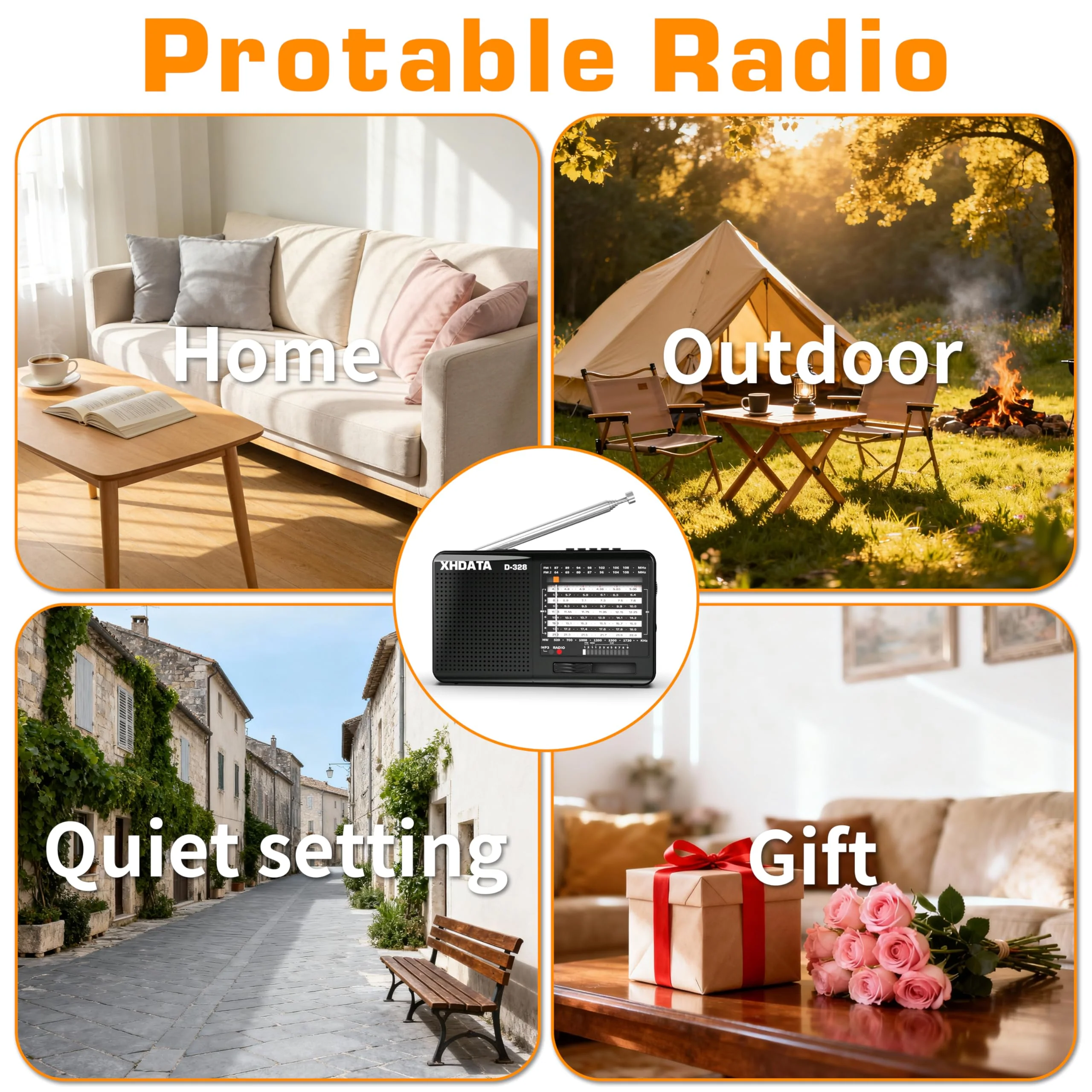XHDATA D-328 Shortwave AM FM DSP Portable Small Multi Band Radio Stereo MP3 Player with Rechargeable Battery Earphone Jack Portable Multimedia Speaker with USB Micro SD Card Jack (Black) Glossy Black - Image 8