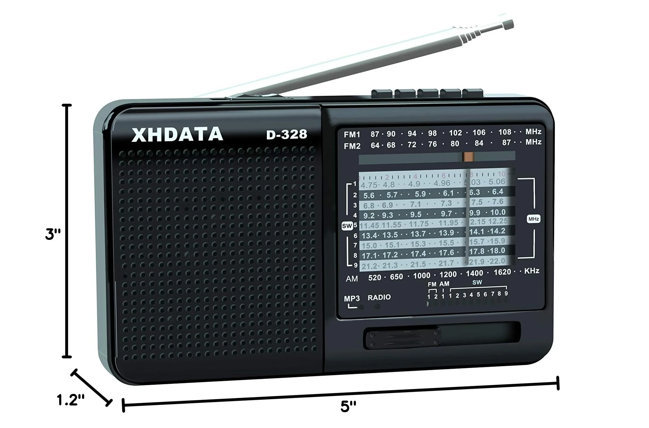 XHDATA D-328 Shortwave AM FM DSP Portable Small Multi Band Radio Stereo MP3 Player with Rechargeable Battery Earphone Jack Portable Multimedia Speaker with USB Micro SD Card Jack (Black) Glossy Black - Image 9