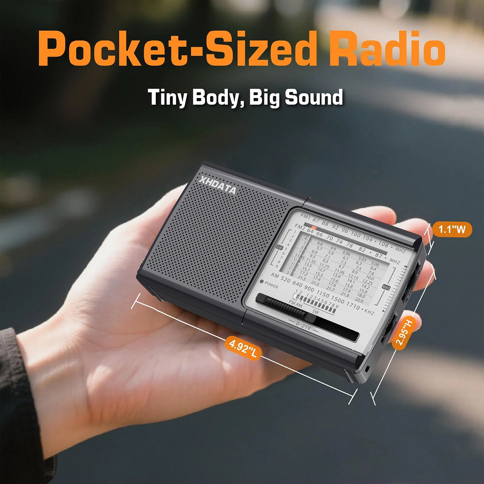 XHDATA D219 Radios Portable Am Fm with Strong Reception Compact Design, Small Battery Operated Transistor Radio(AA) Clear Sound Speaker Earphone Jack Ideal Gifts for Elder, Family, Outdoor, Gray Grey - Image 2