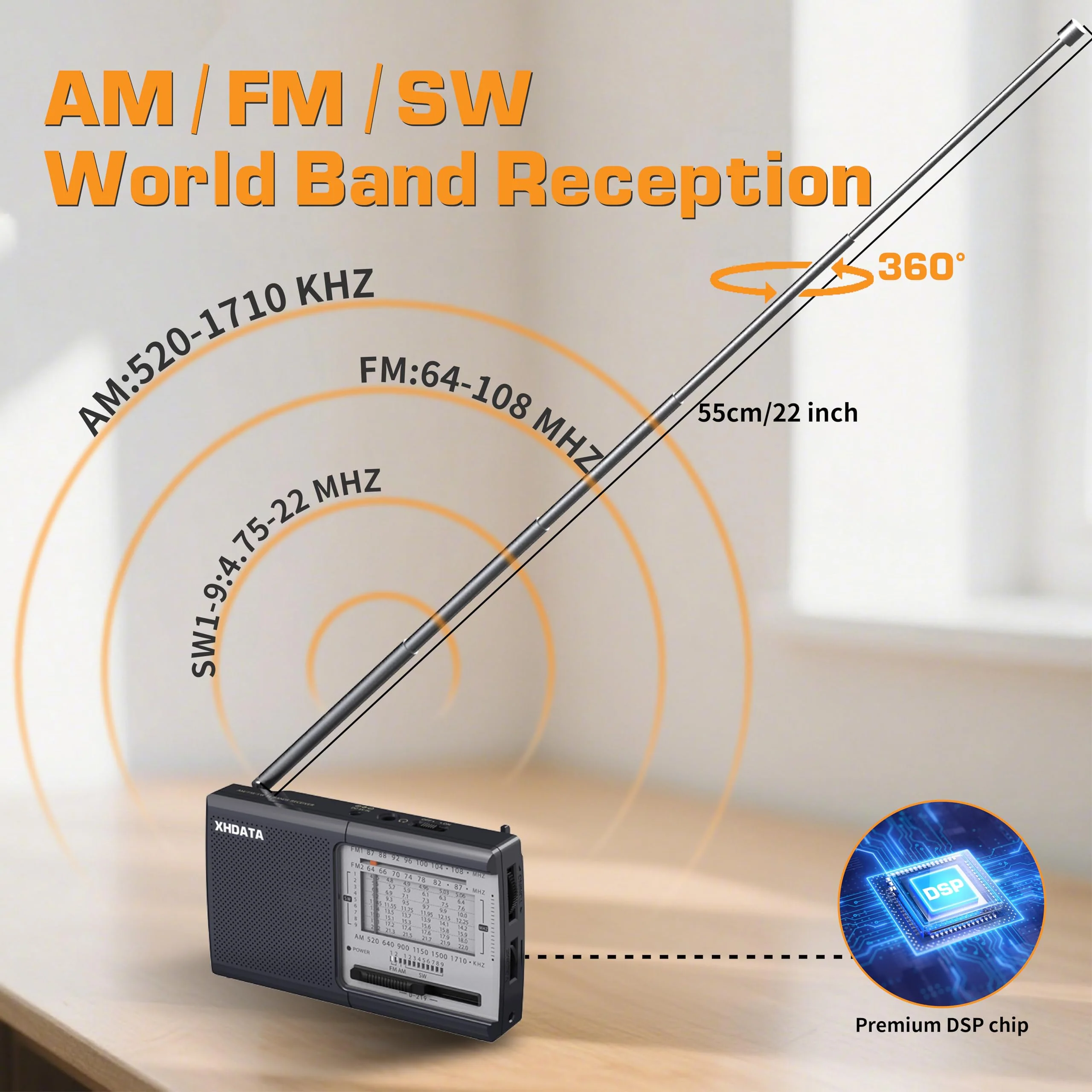 XHDATA D219 Radios Portable Am Fm with Strong Reception Compact Design, Small Battery Operated Transistor Radio(AA) Clear Sound Speaker Earphone Jack Ideal Gifts for Elder, Family, Outdoor, Gray Grey - Image 3