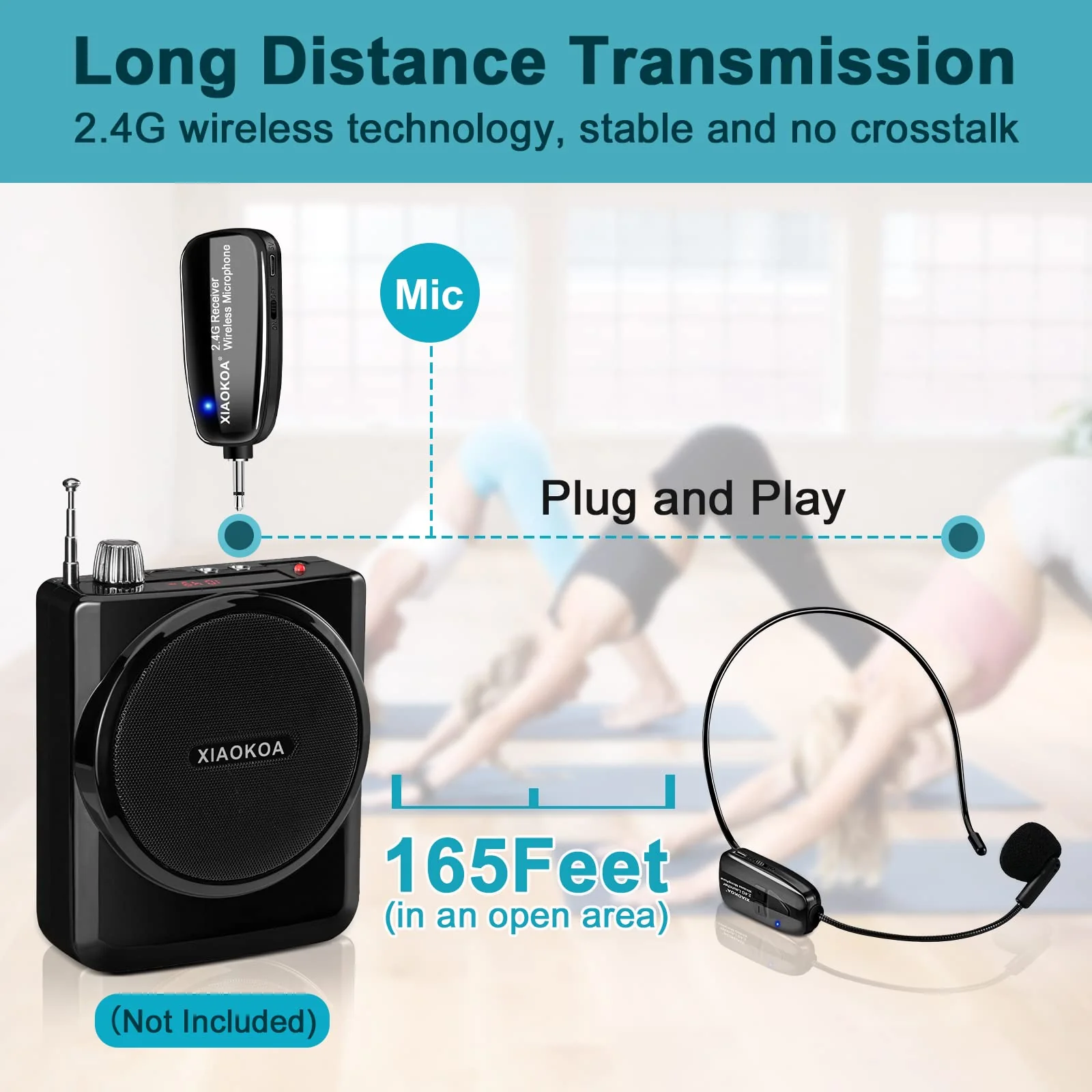 XIAOKOA 2.4G Wireless Microphone Headset, 50m Stable Transmission, Dual Micro USB Charging, Compatible with PA Systems - Image 2