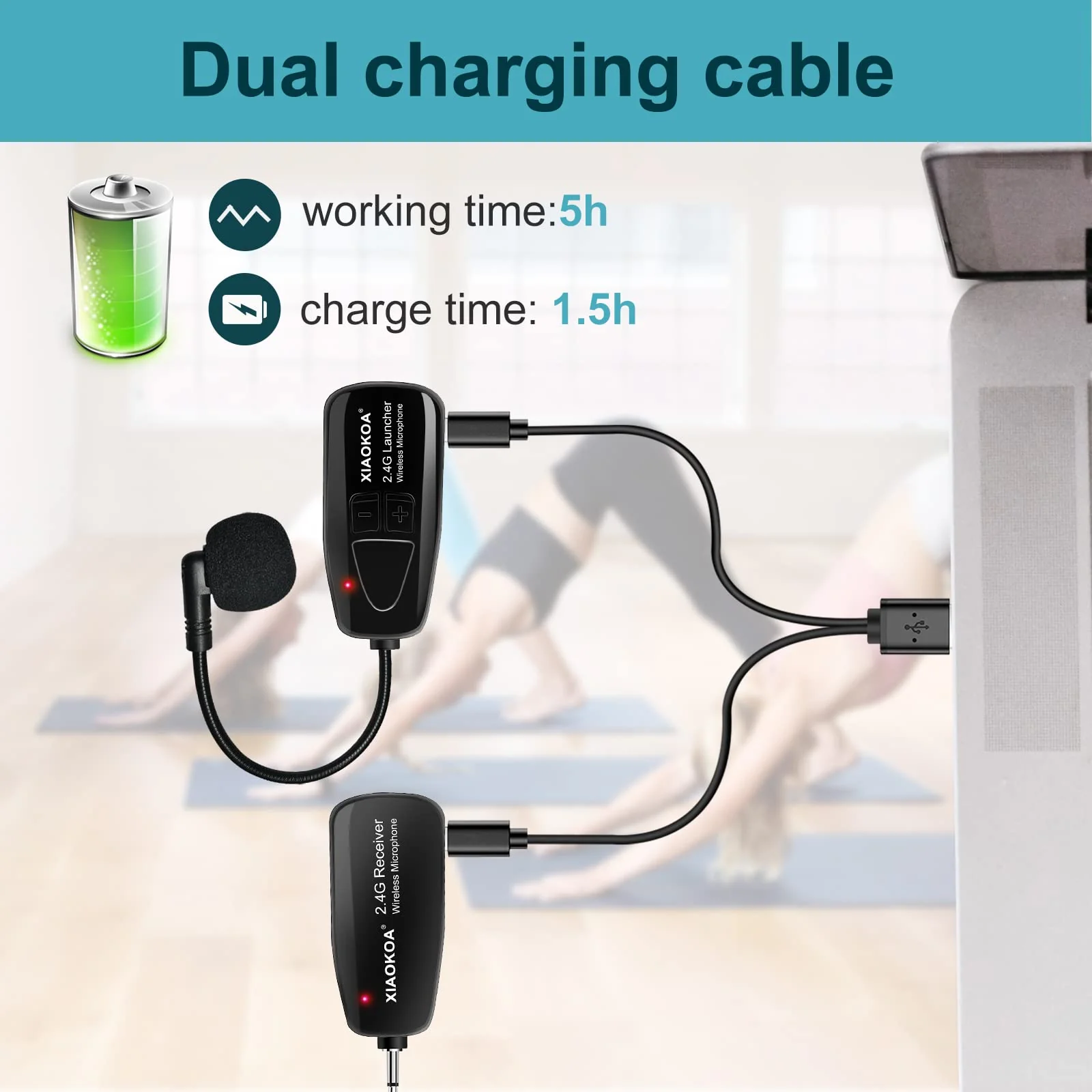 XIAOKOA 2.4G Wireless Microphone Headset, 50m Stable Transmission, Dual Micro USB Charging, Compatible with PA Systems - Image 5