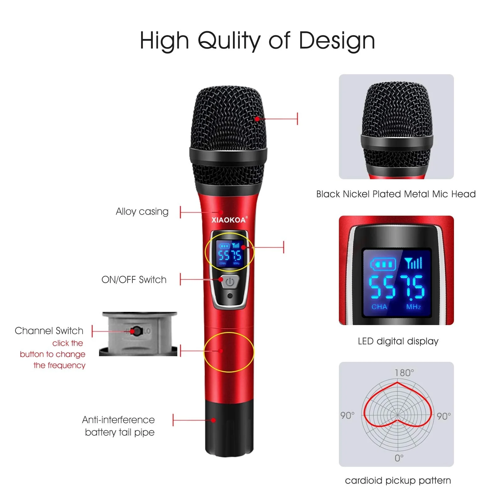 XIAOKOA Handheld Wireless Microphones,Professional UHF Karaoke Microphone,160ft Range,Ideal for Singing,Home Party,Church,Compatible with Voice Amplifier, PA System - Image 2