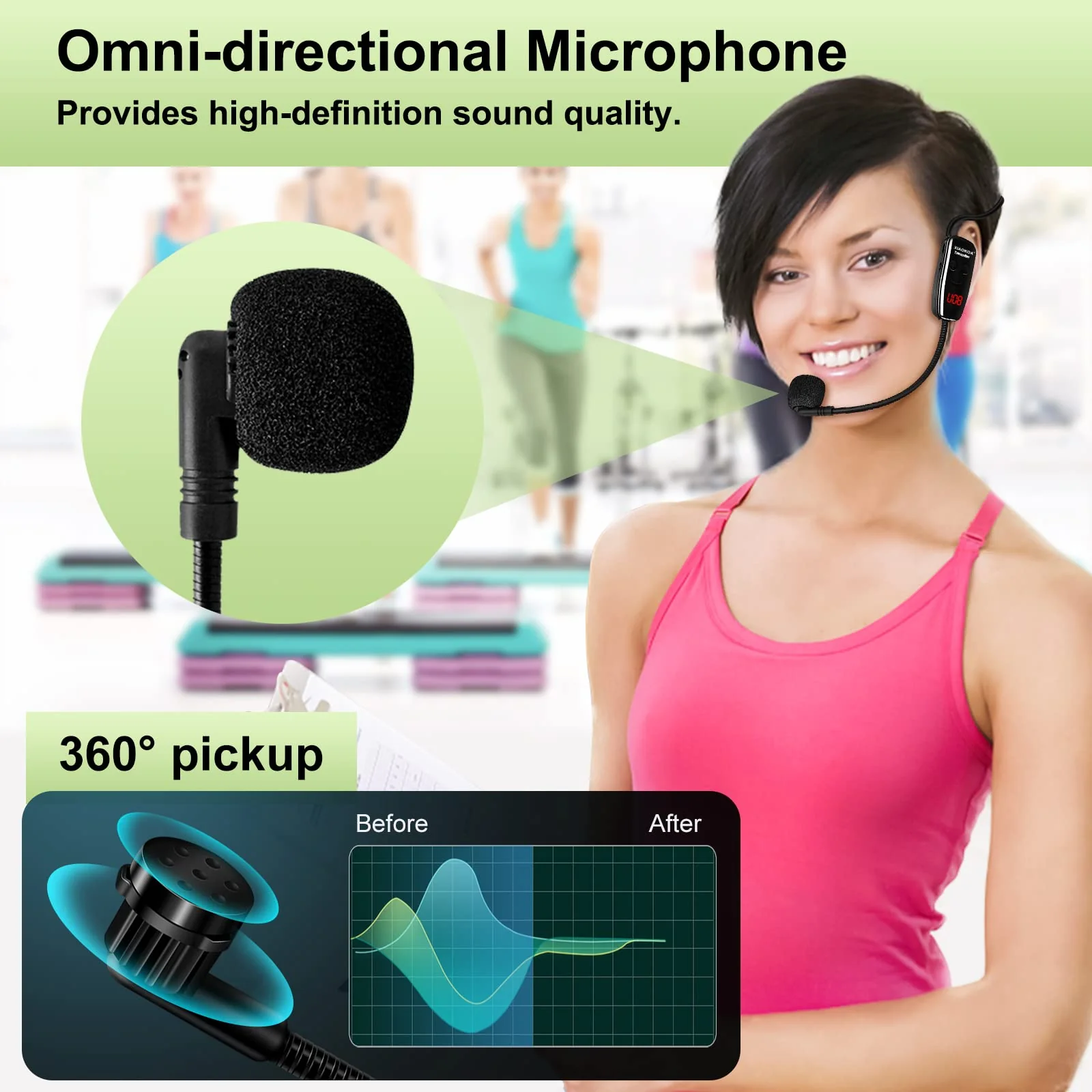 XIAOKOA Wireless Microphone Headset, UHF Head Mic Speaker System, Professional Voice Amplifier Headset Microphones, with LED Digital Display, for Teaching Fitness Instructor Tour Guide Black-B - Image 4