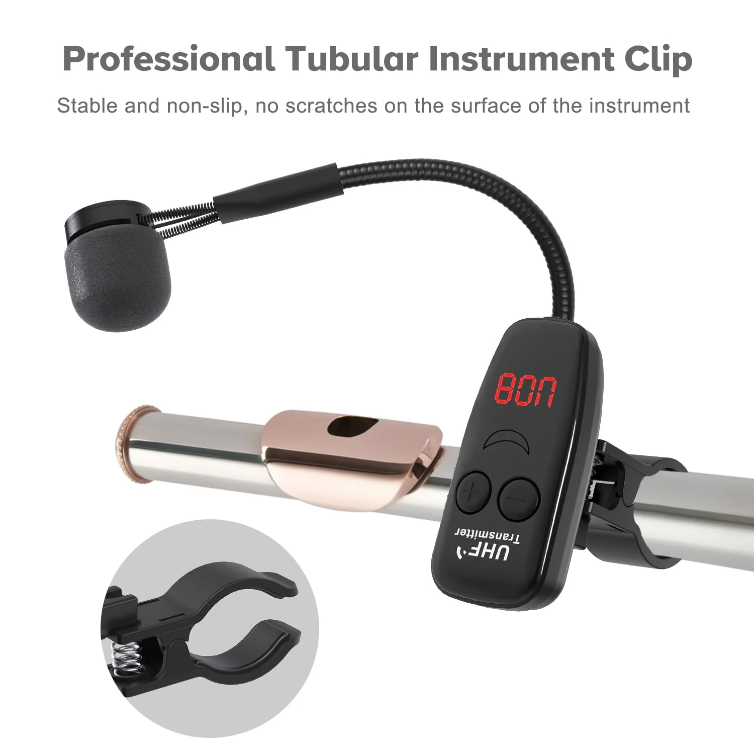 XIAOKOA Wireless Microphone,UHF Wind Instrument Clip Microphones,Rechargeable Receiver and Transmitter Mic System,130ft Range with Digital Screen,Great for Flute, Piccolo, Clarinet - Image 4