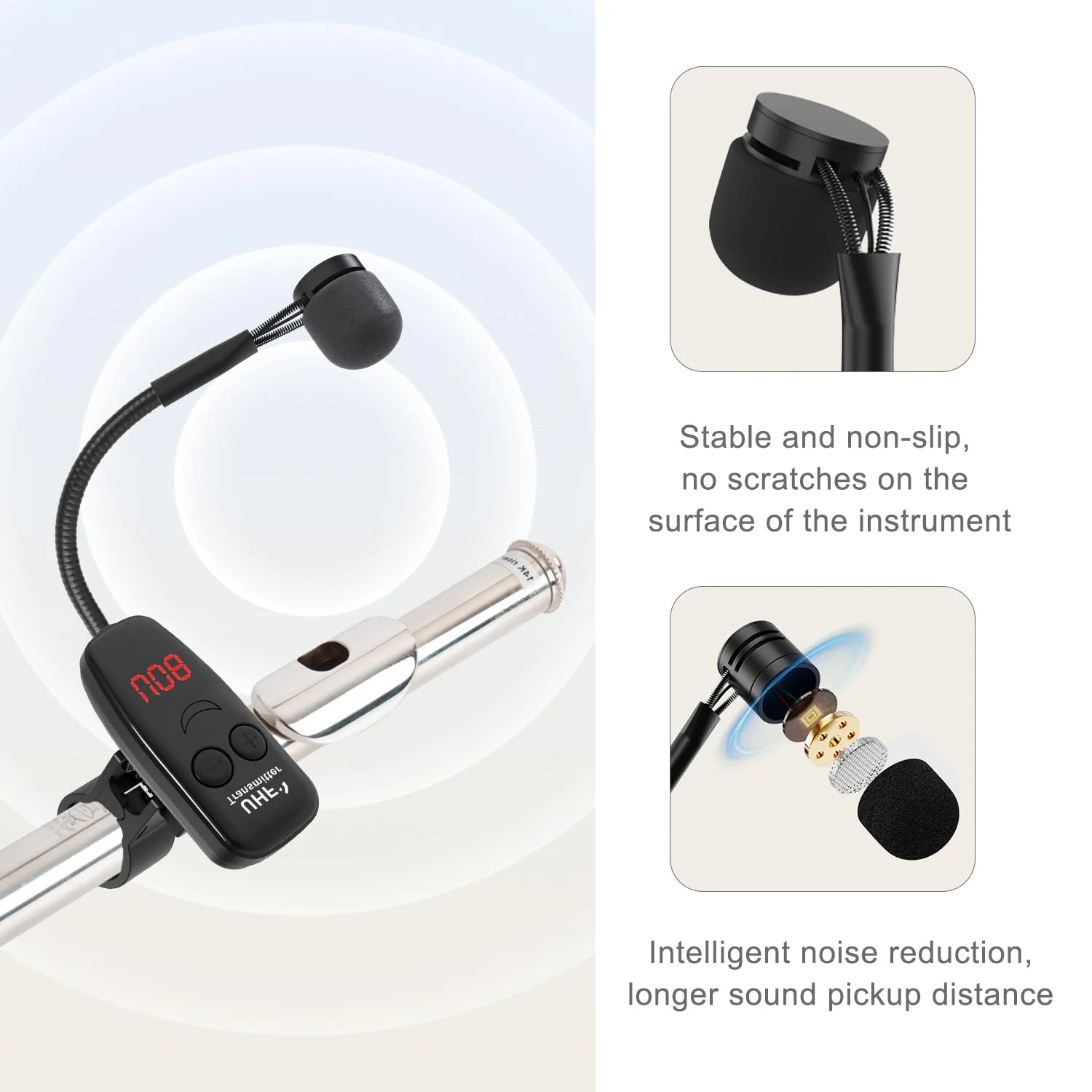 XIAOKOA Wireless Microphone,UHF Wind Instrument Clip Microphones,Rechargeable Receiver and Transmitter Mic System,130ft Range with Digital Screen,Great for Flute, Piccolo, Clarinet - Image 5