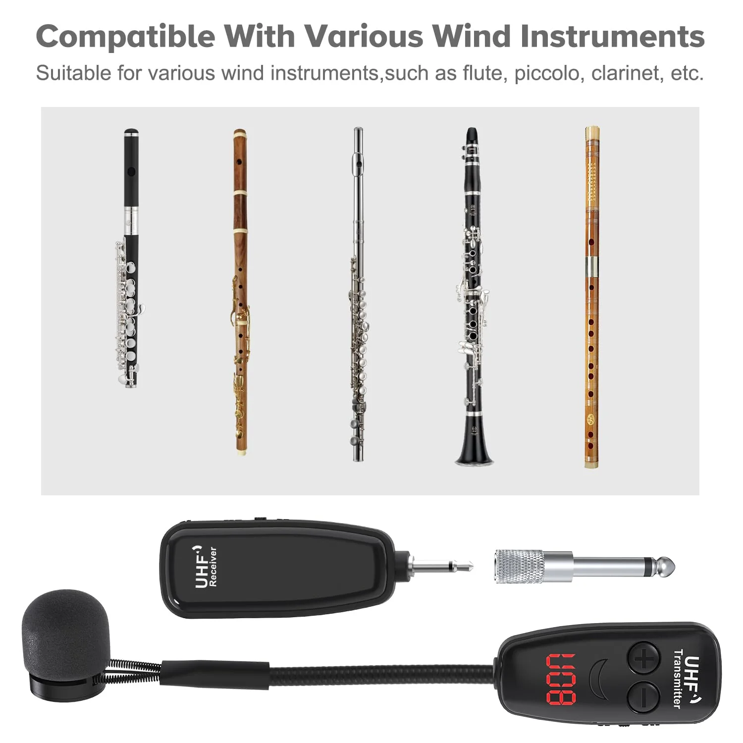 XIAOKOA Wireless Microphone,UHF Wind Instrument Clip Microphones,Rechargeable Receiver and Transmitter Mic System,130ft Range with Digital Screen,Great for Flute, Piccolo, Clarinet - Image 6