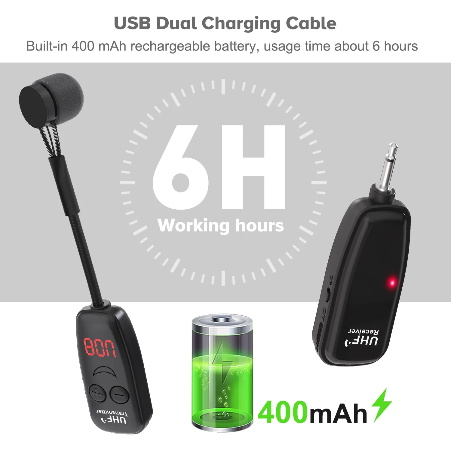 XIAOKOA Wireless Microphone,UHF Wind Instrument Clip Microphones,Rechargeable Receiver and Transmitter Mic System,130ft Range with Digital Screen,Great for Flute, Piccolo, Clarinet - Image 7