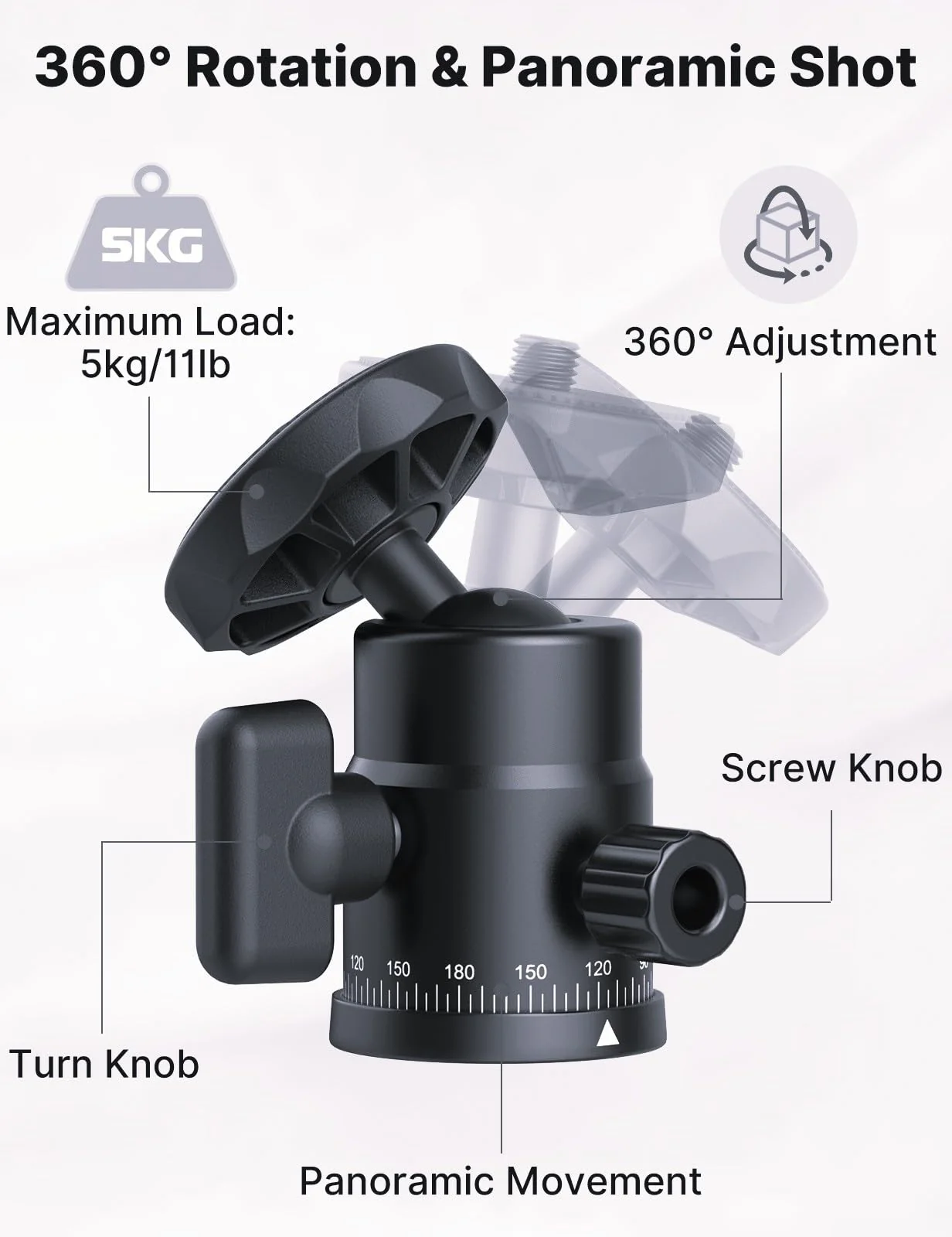 XIAOTJ Mini Ball Head with Hot Shoe Mount Adapter, Metal 360° Rotating Panoramic Tripod Head with 1/4" Screw, for Monitor/LED Light/Action Cameras/Phone Holder Attach DSLR Camera Cage Cold Shoe Mount - Image 4