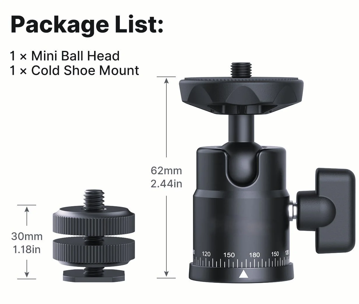 XIAOTJ Mini Ball Head with Hot Shoe Mount Adapter, Metal 360° Rotating Panoramic Tripod Head with 1/4" Screw, for Monitor/LED Light/Action Cameras/Phone Holder Attach DSLR Camera Cage Cold Shoe Mount - Image 5
