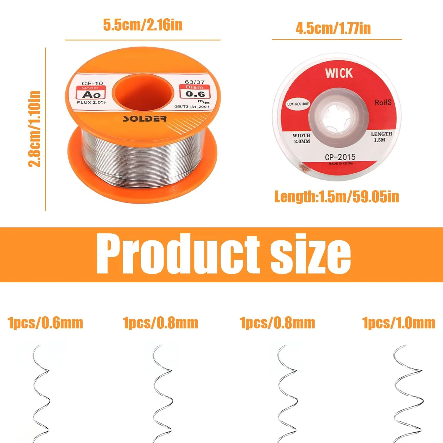XIAQICA Solder 5 pieces 50 g solder with rosin core solder flux 0.6/0.8/1 mm with desoldering wire (2 mm/1.5 m) for DIY welding work and electrical repairs - Image 2