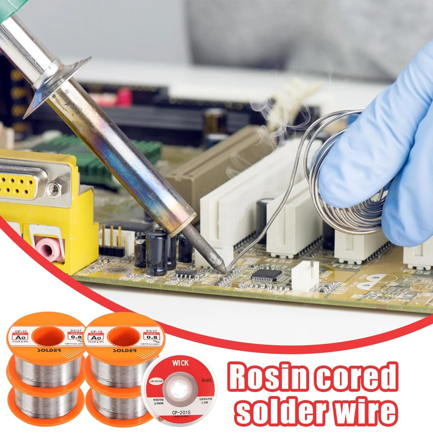 XIAQICA Solder 5 pieces 50 g solder with rosin core solder flux 0.6/0.8/1 mm with desoldering wire (2 mm/1.5 m) for DIY welding work and electrical repairs - Image 5