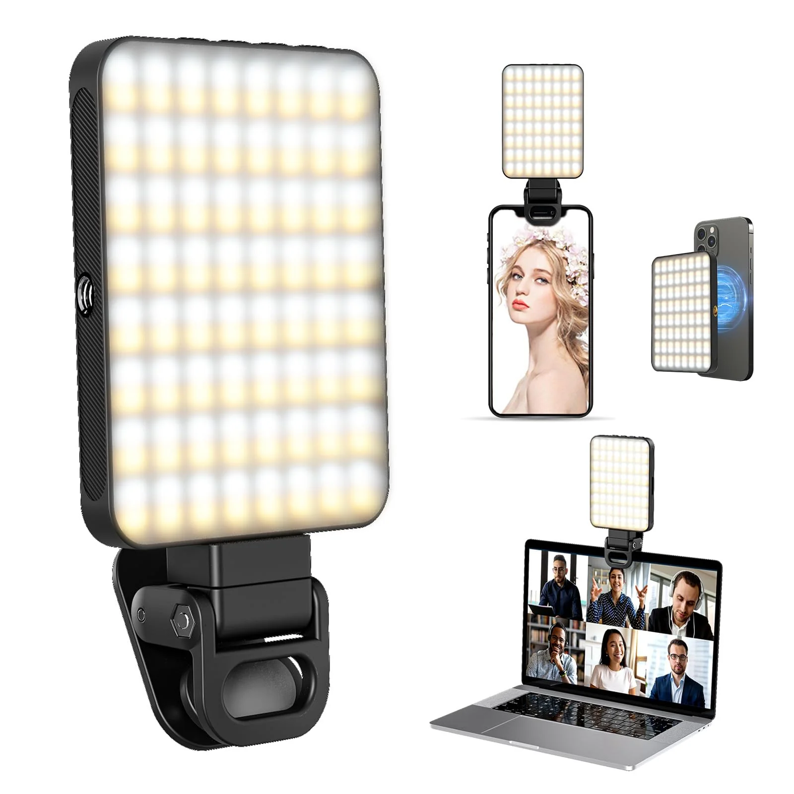 XINBAOHONG Rechargeable Clip Fill Video Conference Light, Magnetic Selfie Light for Phone Android Camera iPad Laptop 128 LED Phone Light for Makeup TikTok Selfie Vlog