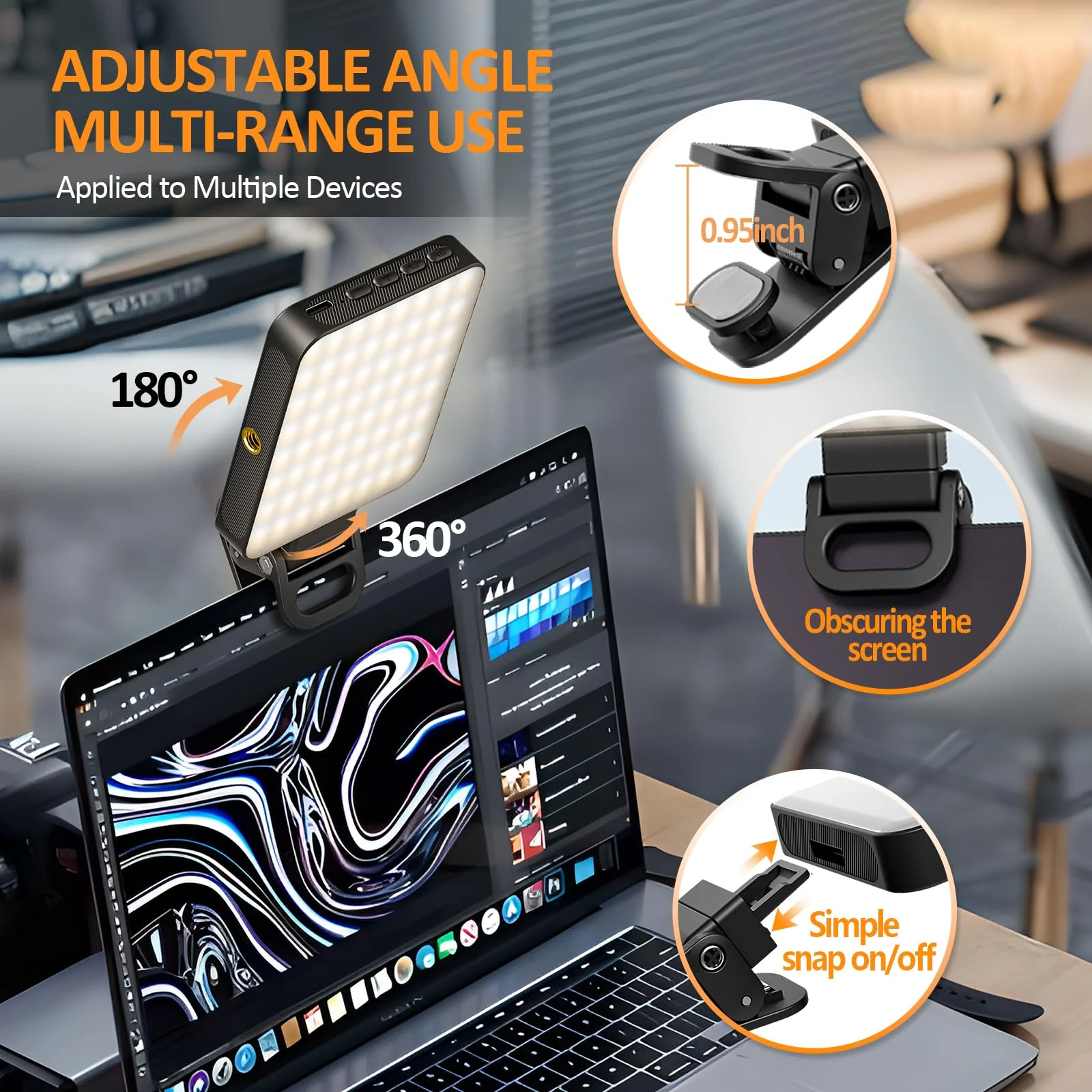 XINBAOHONG Rechargeable Clip Fill Video Conference Light, Magnetic Selfie Light for Phone Android Camera iPad Laptop 128 LED Phone Light for Makeup TikTok Selfie Vlog - Image 5