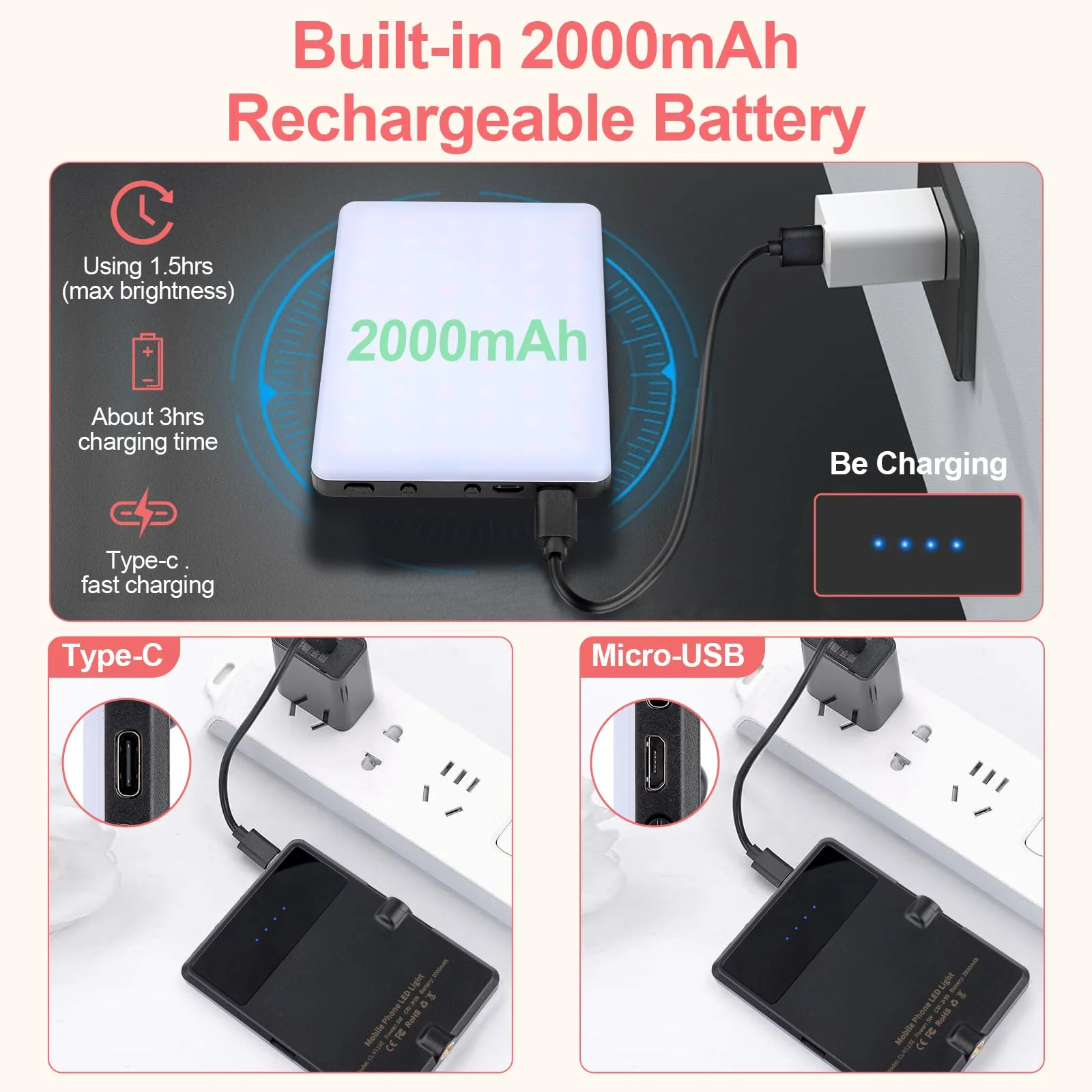 XINBAOHONG Rechargeable Clip Fill Video Conference Light, Selfie Light for Phone Android Camera iPad Laptop LED Phone Light for Makeup TikTok Selfie Vlog - Image 4