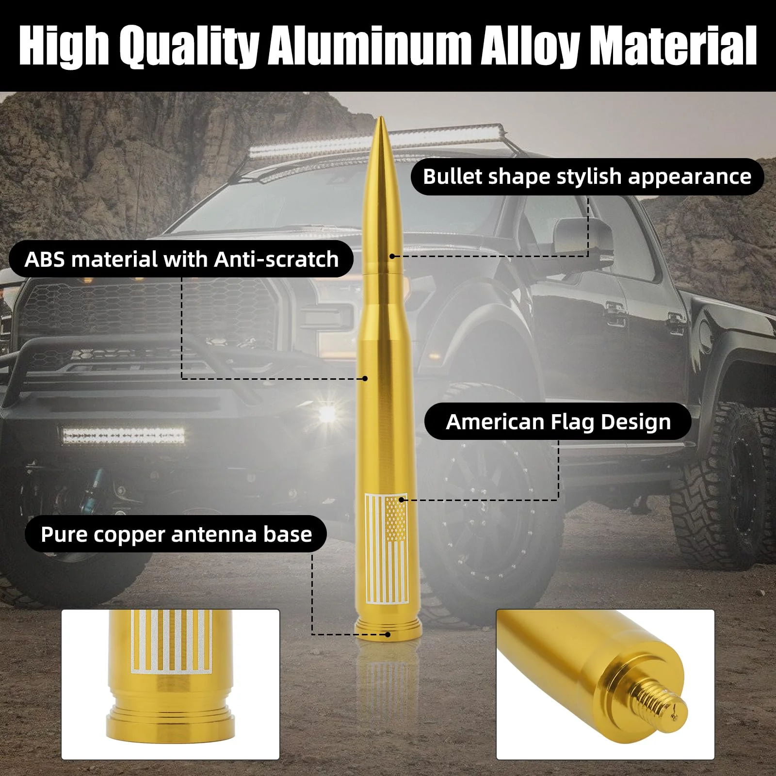 Xinhongfei Car Bullet Antenna Truck Antenna car Exterior Accessories American Flag for Radio for Truck SUV (7.8gold) 7.8gold - Image 7