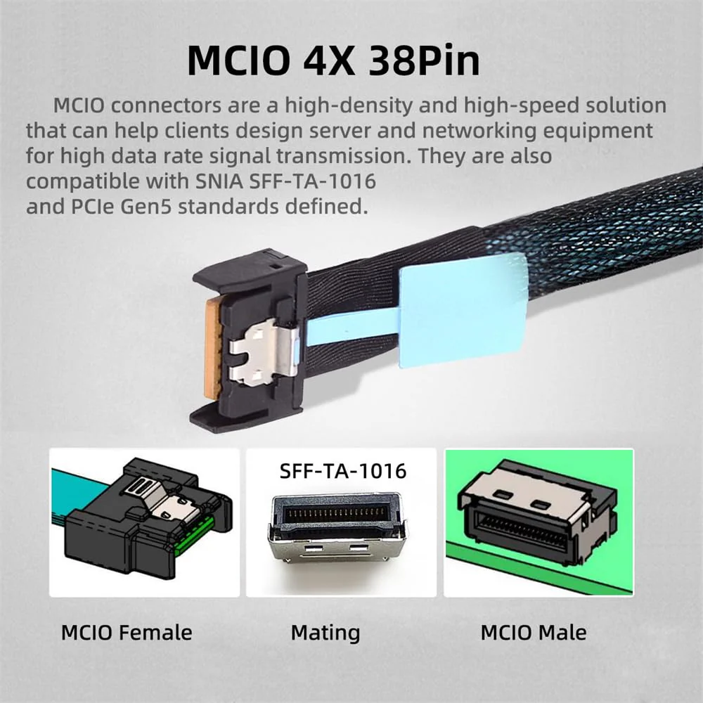 Xiwai PCI-E 5.0 MCIO PCI-E Mini Cool Edge IO 4i 38Pin Male to Oculink 4X SFF-8611 Extender Cable 50cm/1.6ft MCIO 4i to SFF-8611 - Image 7