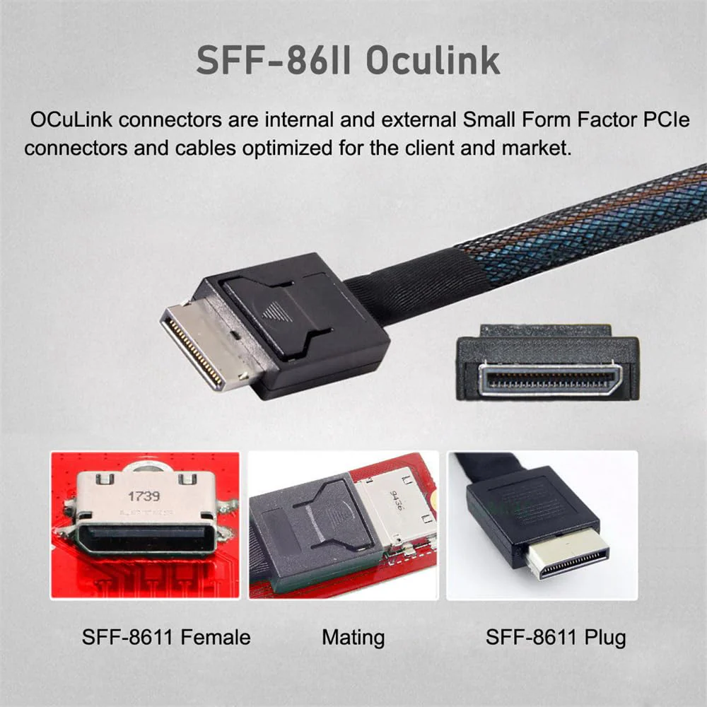 Xiwai PCI-E 5.0 MCIO PCI-E Mini Cool Edge IO 4i 38Pin Male to Oculink 4X SFF-8611 Extender Cable 50cm/1.6ft MCIO 4i to SFF-8611 - Image 8