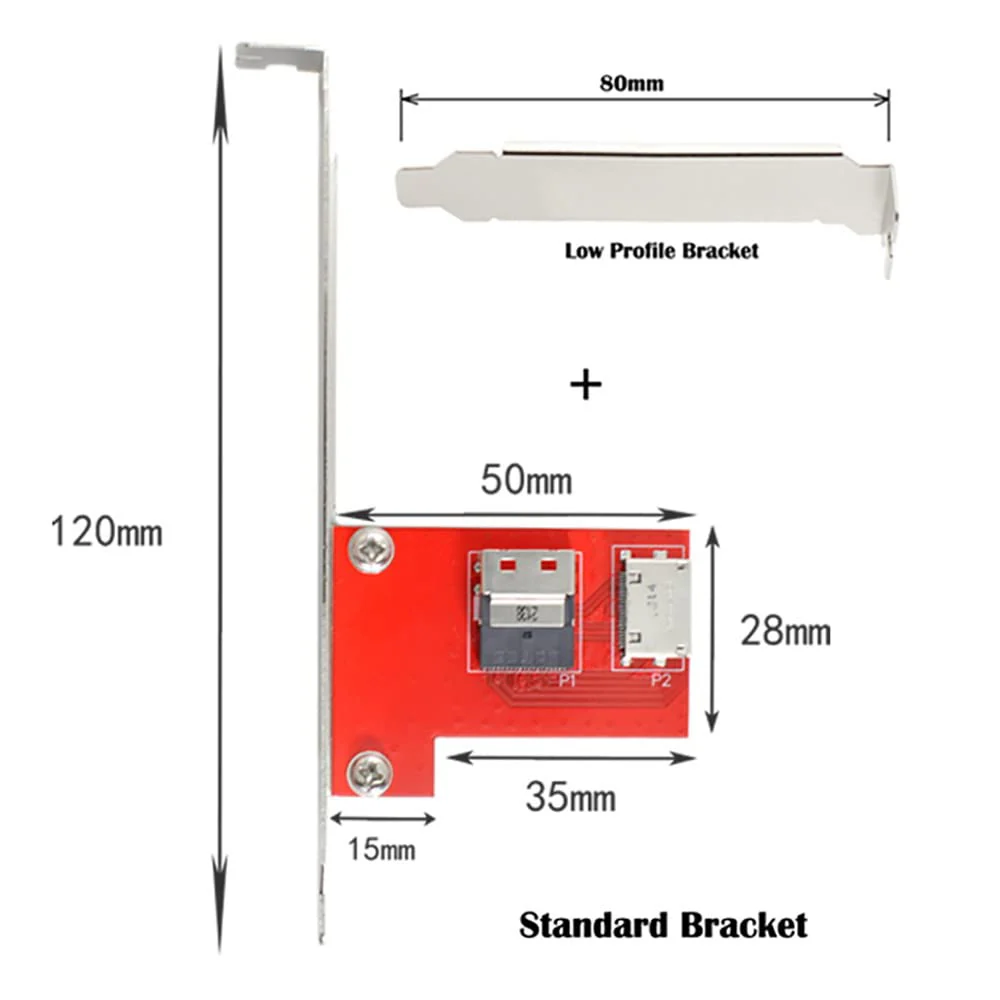 Xiwai PCI-Express 4.0 Slimline SAS SFF-8654 to Oculink SFF-8611 SFF-8612 PCBA Female Adapter with Bracket 8654-8612 - Image 5