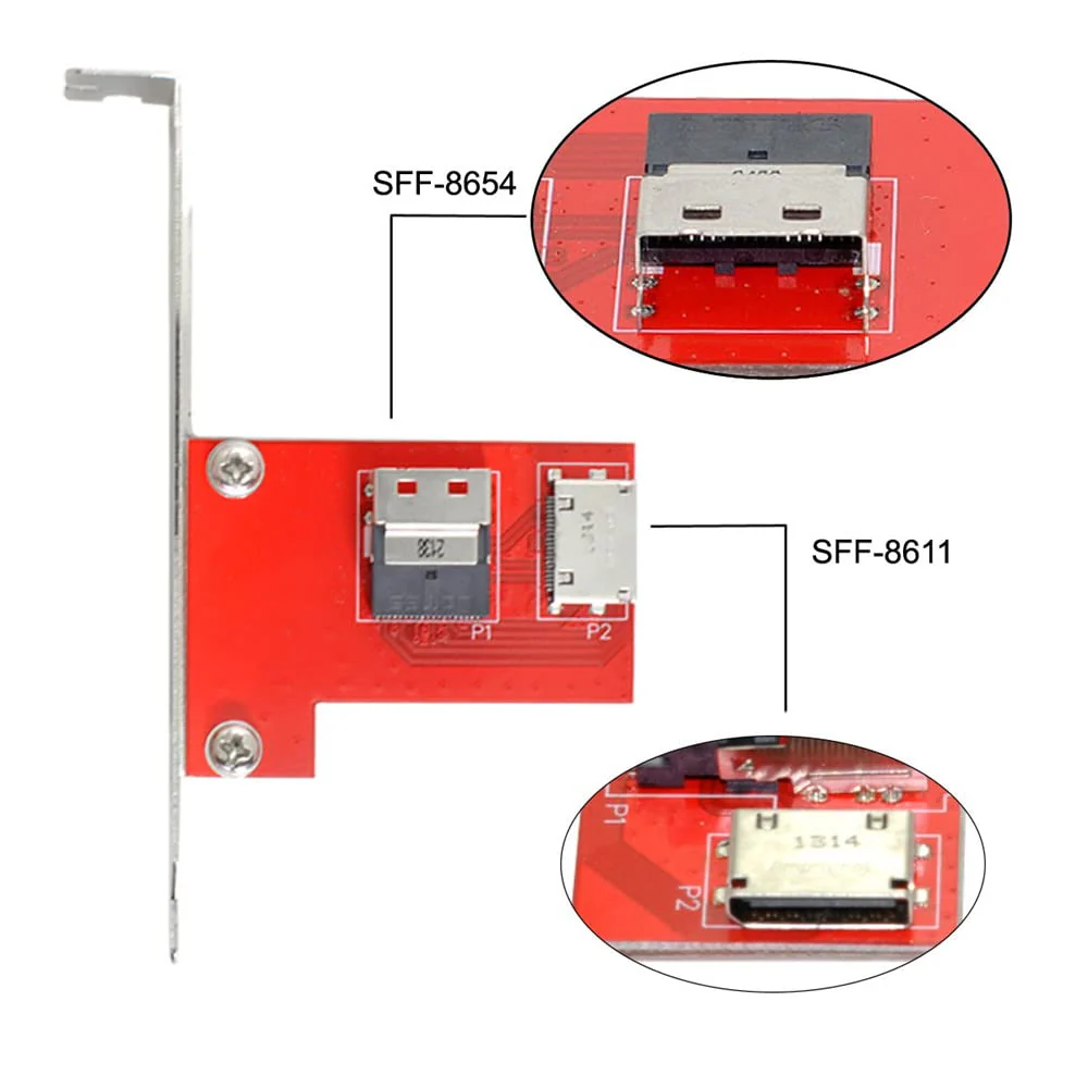 Xiwai PCI-Express 4.0 Slimline SAS SFF-8654 to Oculink SFF-8611 SFF-8612 PCBA Female Adapter with Bracket 8654-8612 - Image 6