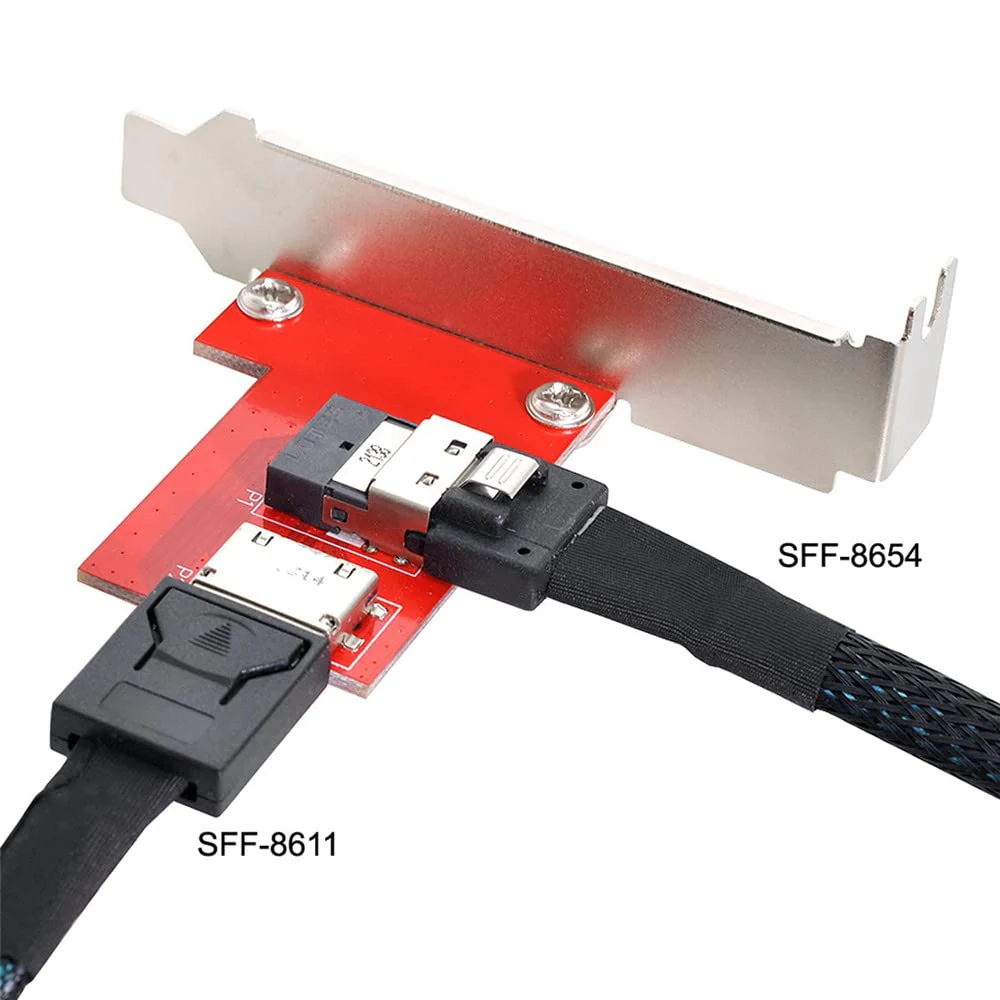 Xiwai PCI-Express 4.0 Slimline SAS SFF-8654 to Oculink SFF-8611 SFF-8612 PCBA Female Adapter with Bracket 8654-8612 - Image 8