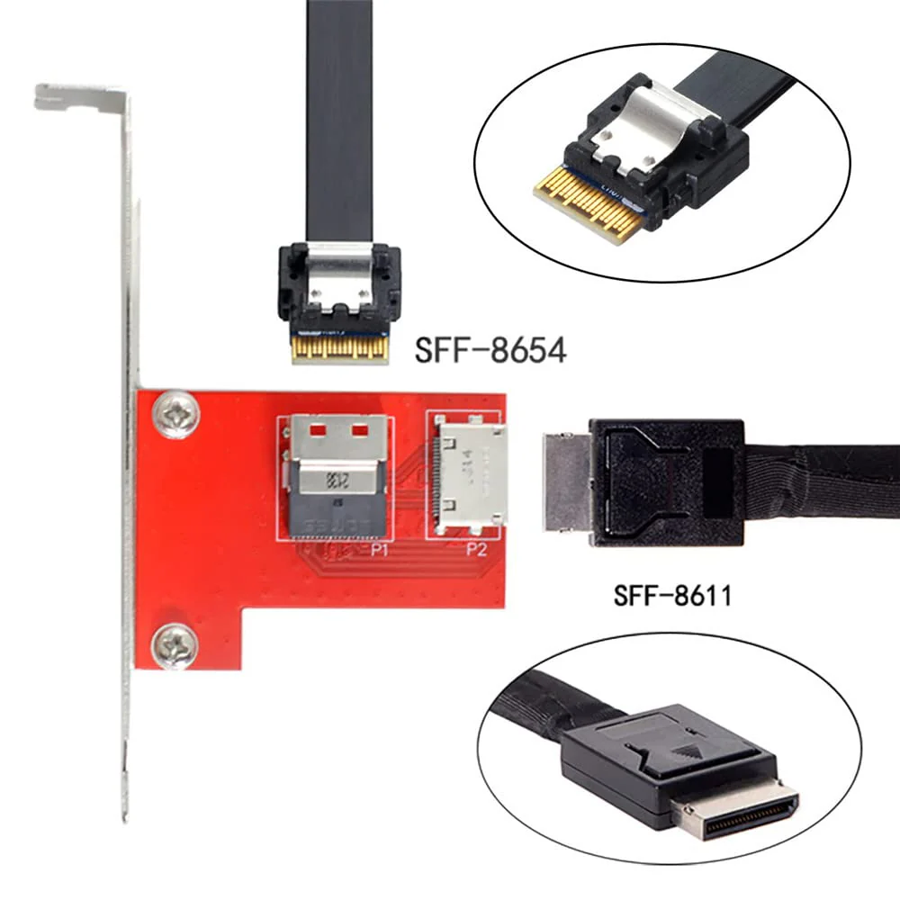 Xiwai PCI-Express 4.0 Slimline SAS SFF-8654 to Oculink SFF-8611 SFF-8612 PCBA Female Adapter with Bracket 8654-8612 - Image 9