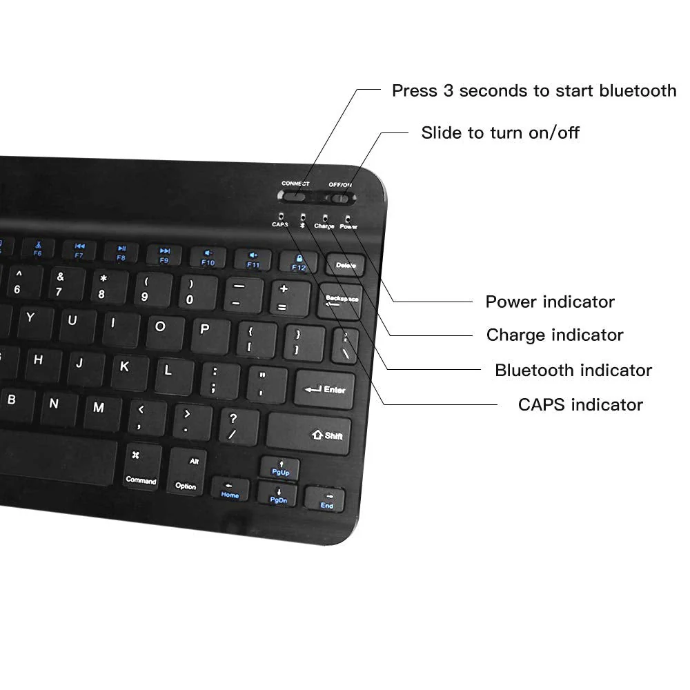 XIWMIX Ultra-Slim Wireless Bluetooth Keyboard - Universal Rechargeable Bluetooth Keyboard Compatible with iPad Pro/iPad Air/iPad 9.7/iPad 10.2/iPad Mini and Other iOS Android Windows Devices black - Image 3