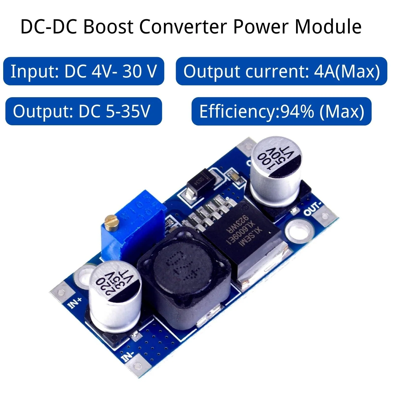 XL6009 DC-DC Buck Converter Module, 3~32V to 5~35V 4A Adjustable Step Up Voltage Regulator DC Converter Module for Arduino Raspberry DIY Projects Crafts - Image 2