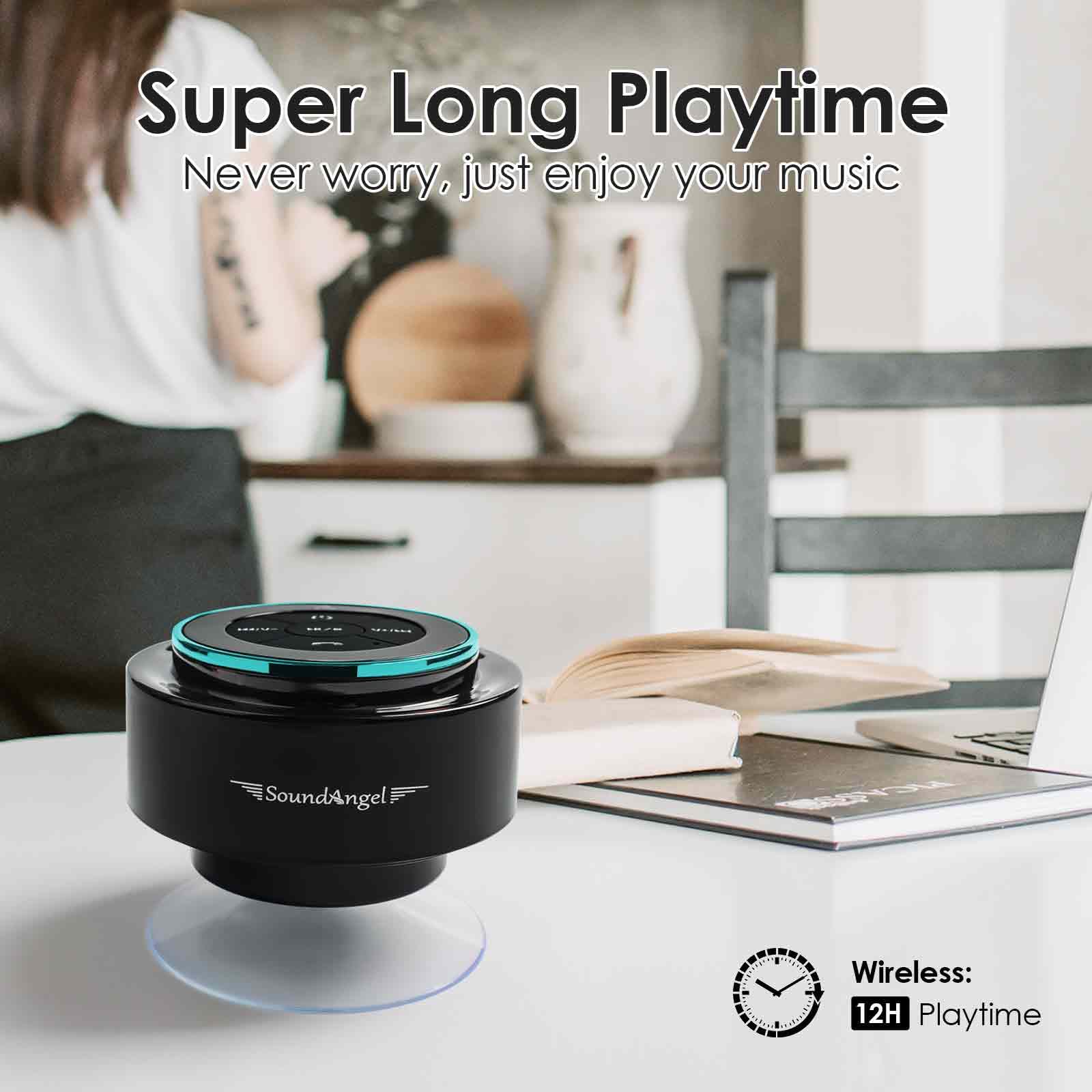 XLEADER, Upgraded, Pro Shower Speaker, Certified IPX7 Waterproof Bluetooth Speaker, with Suction Cup, Silicone Lanyard, 8W Crystal Sound&Rich Bass, 15H Playtime, Ideal Gifts - SoundAngel Mate(2 Gen) A Blue - Image 4