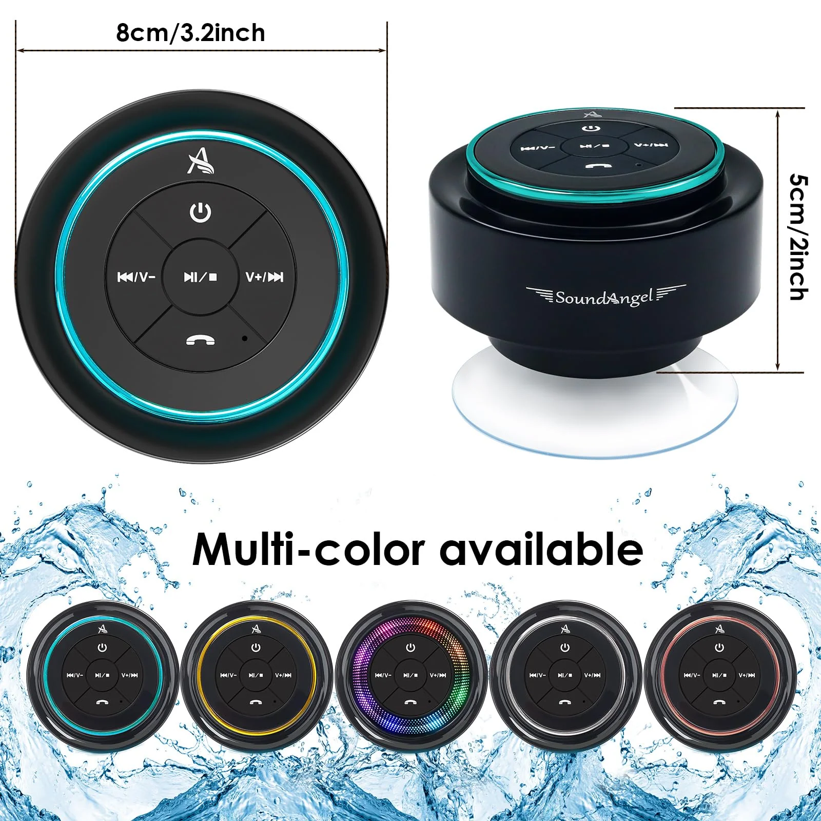 XLEADER, Upgraded, Pro Shower Speaker, Certified IPX7 Waterproof Bluetooth Speaker, with Suction Cup, Silicone Lanyard, 8W Crystal Sound&Rich Bass, 15H Playtime, Ideal Gifts - SoundAngel Mate(2 Gen) A Blue - Image 8